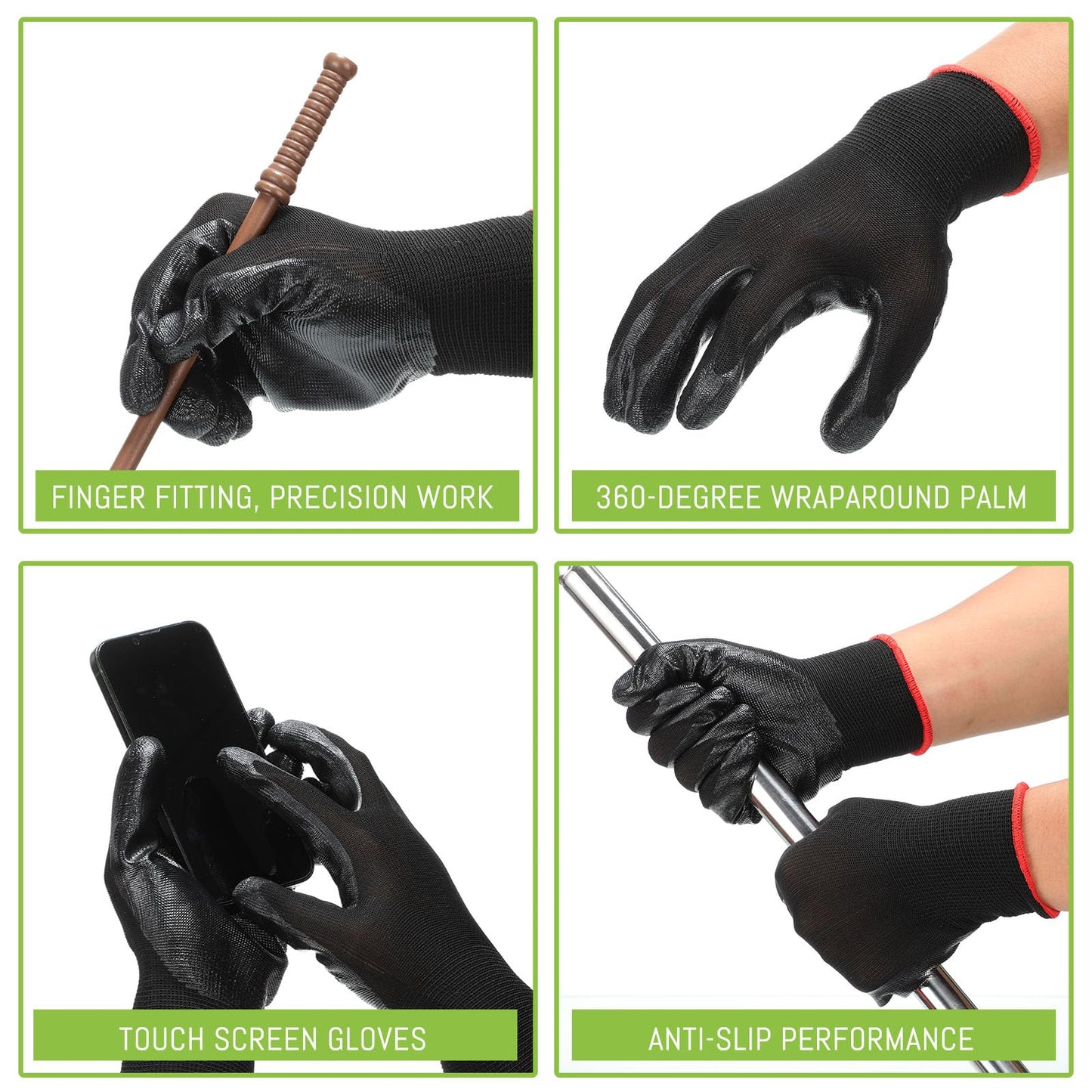 Xtinmee 50 Pair Nitrile Coated Work Gloves for Men Bulk Red Safety Work Gloves for Women Garden Grip Touch Screen Warehouse Construction Utility Mechanic