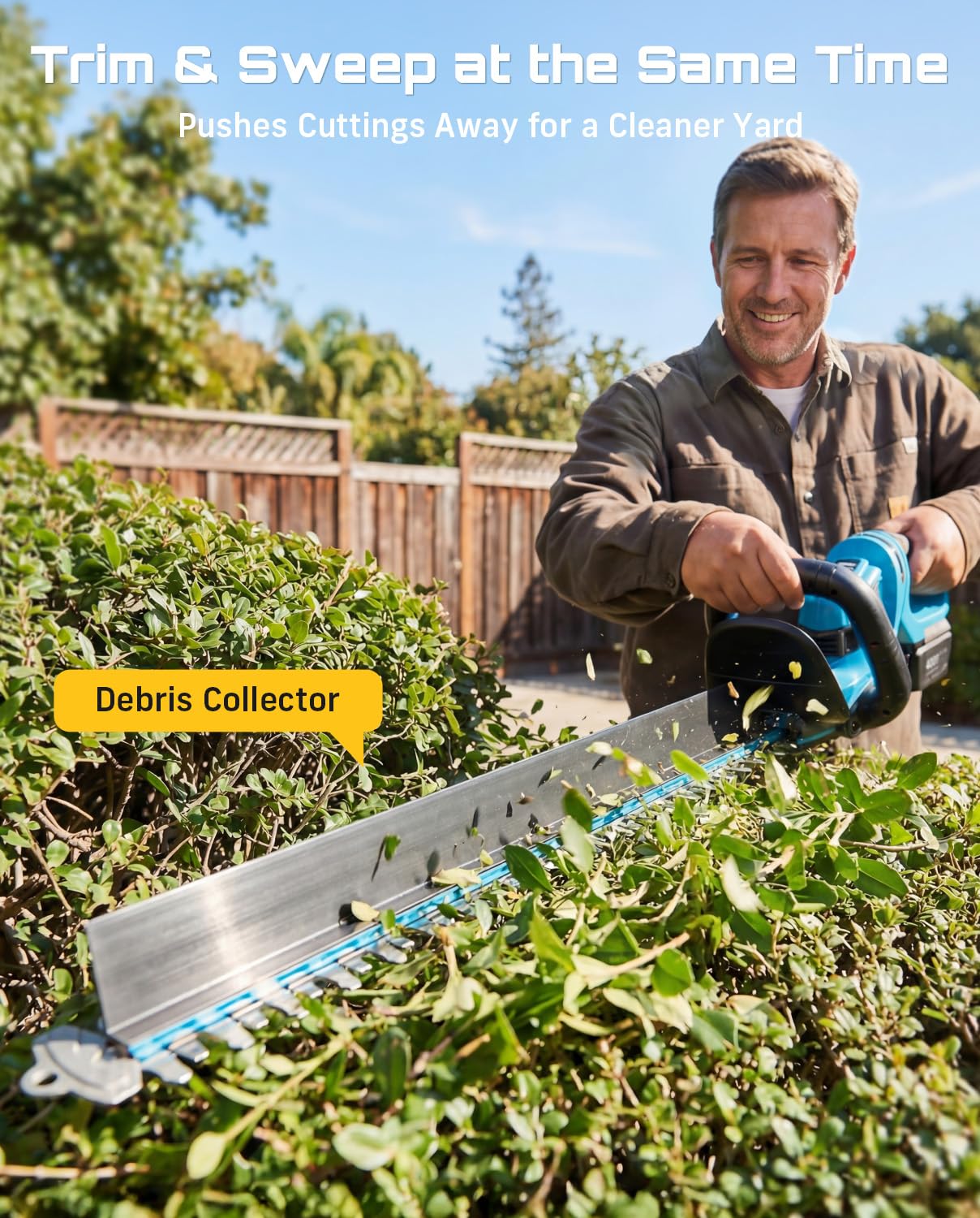 SEESII 22" Hedge Trimmer Cordless, 20V Electric Bush Trimmer with 2 Pcs 4000mAh Batteries & Charger, 180°Rotatable Handle, 3/4" Blade Gap, Debris Collector, Handheld Power Shrub Trimmers for Yard