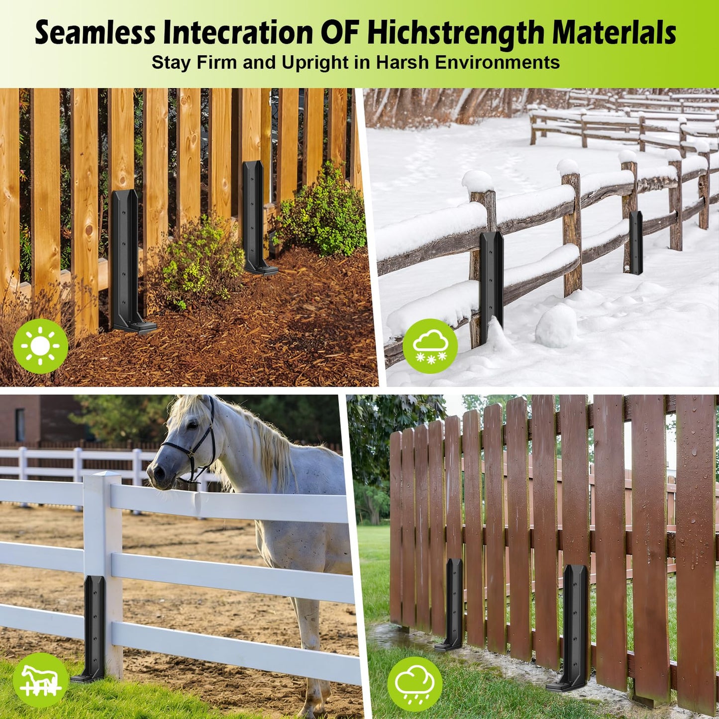 4 Pcs Fence Post Repair Kit, Heavy Duty Fence Post Anchor Ground Stakes for Repair Tilted, Broken Wood Support