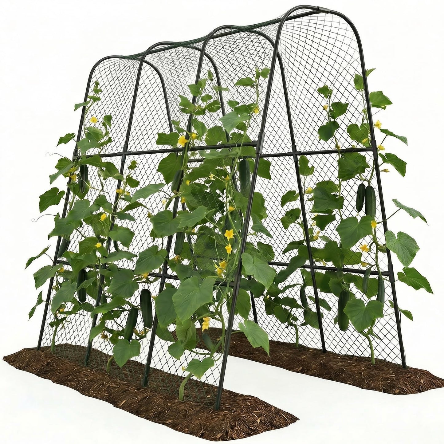 Garden Arch Trellis for Climbing Plants, Plastic-Coated Steel Trellis with Easy-Connect System, Includes Net, Ties & Gloves, Outdoor Plant Support for Vegetables (47.2" L x 47.2" H)