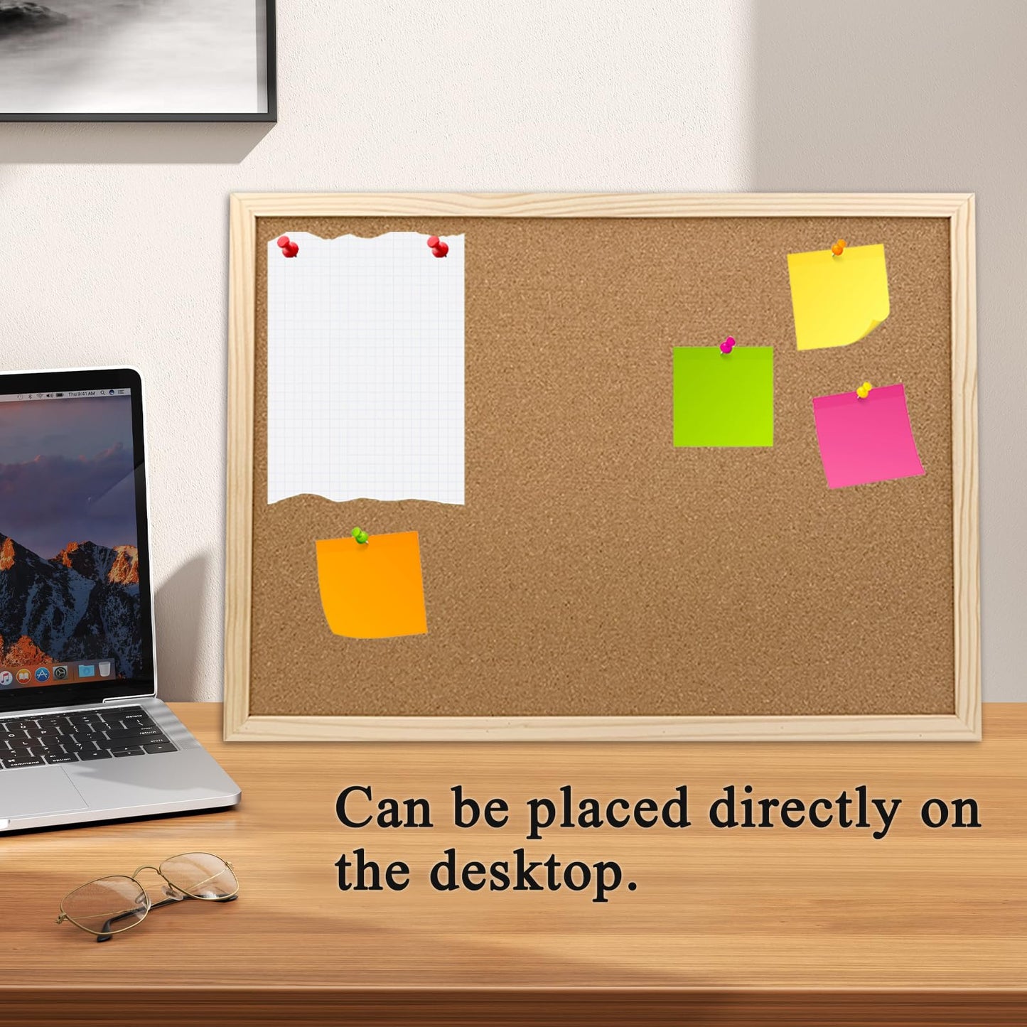 GDMINLO Cork Board Bulletin Board, 15.7"X 11.81" pin Boards for Walls, Oak Wood Finish Frame, Wall Mounted Cork Board for Office Home and School(Pins, Eye Bolts, gaskets, Screws)