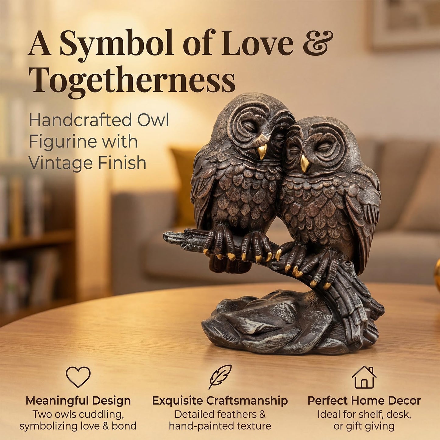 Cisina Owl Lovers Statues Home Decor,5 Inch Owls Couple On Tree Branch Figurine Decor for Bookshelf,Bedroom,Living Room,Office,Desk & Shelf,Animal Sculptures Bronze Wedding 8 Year