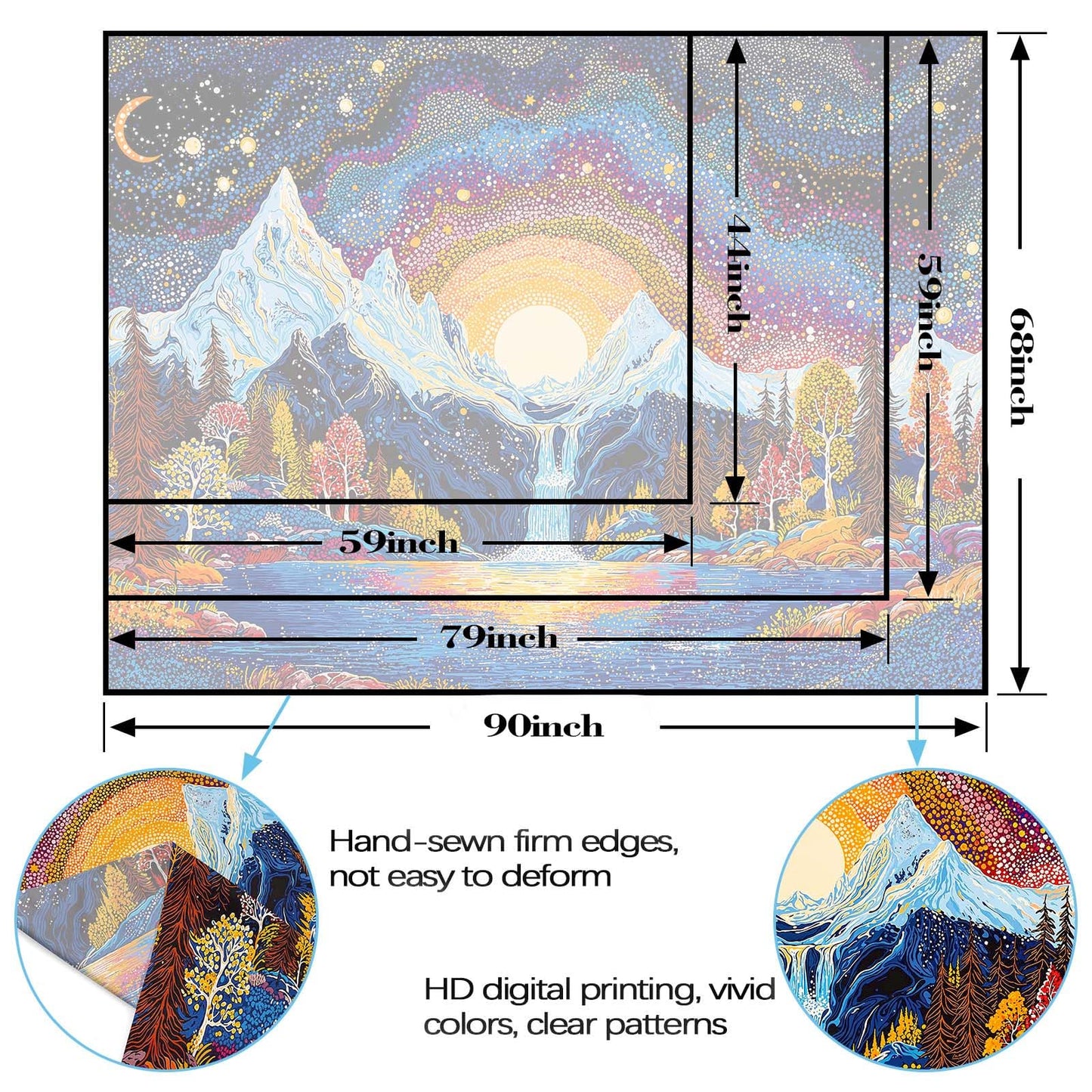 Lunerfex Starry Mountain Waterfall Sunrise Wall Tapestry, Trippy Cosmic Landscape Tapestries for Room Decor, Vibrant Tapestry 60x44 Inch