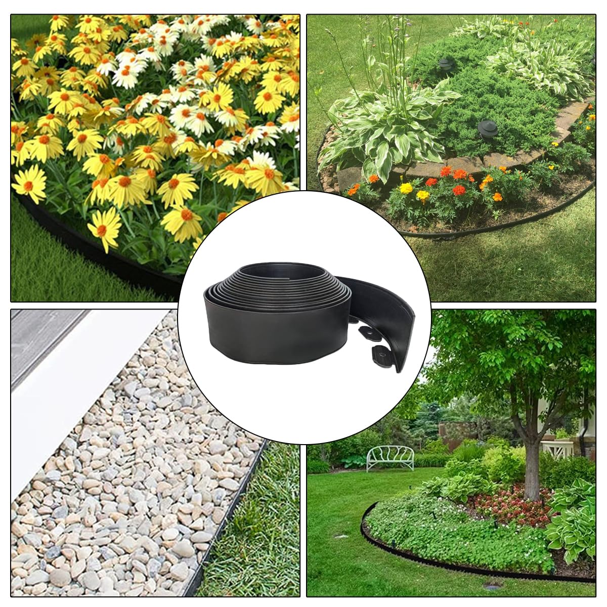 33FT Landscape Edging, 4 Inch Garden Edging Border with 50 Spikes, Flexible Lawn Edging for Landscape, Garden, Flower Beds, Lawn, Yard, Pathway, Paver Edge-Black