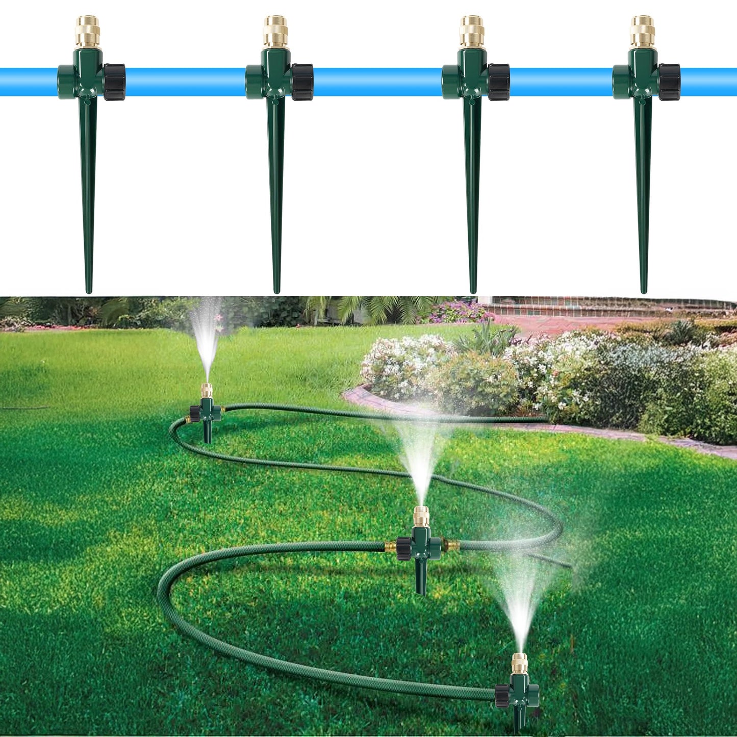 LIULO TOOL 2 Pack Metal Lawn Sprinkler, Automatic Brass Sprinkler with Spike Base, 360 Degree Adjustable Sprinklers Nozzle Large Area Coverage for Lawn Grass Patio Garden Irrigation