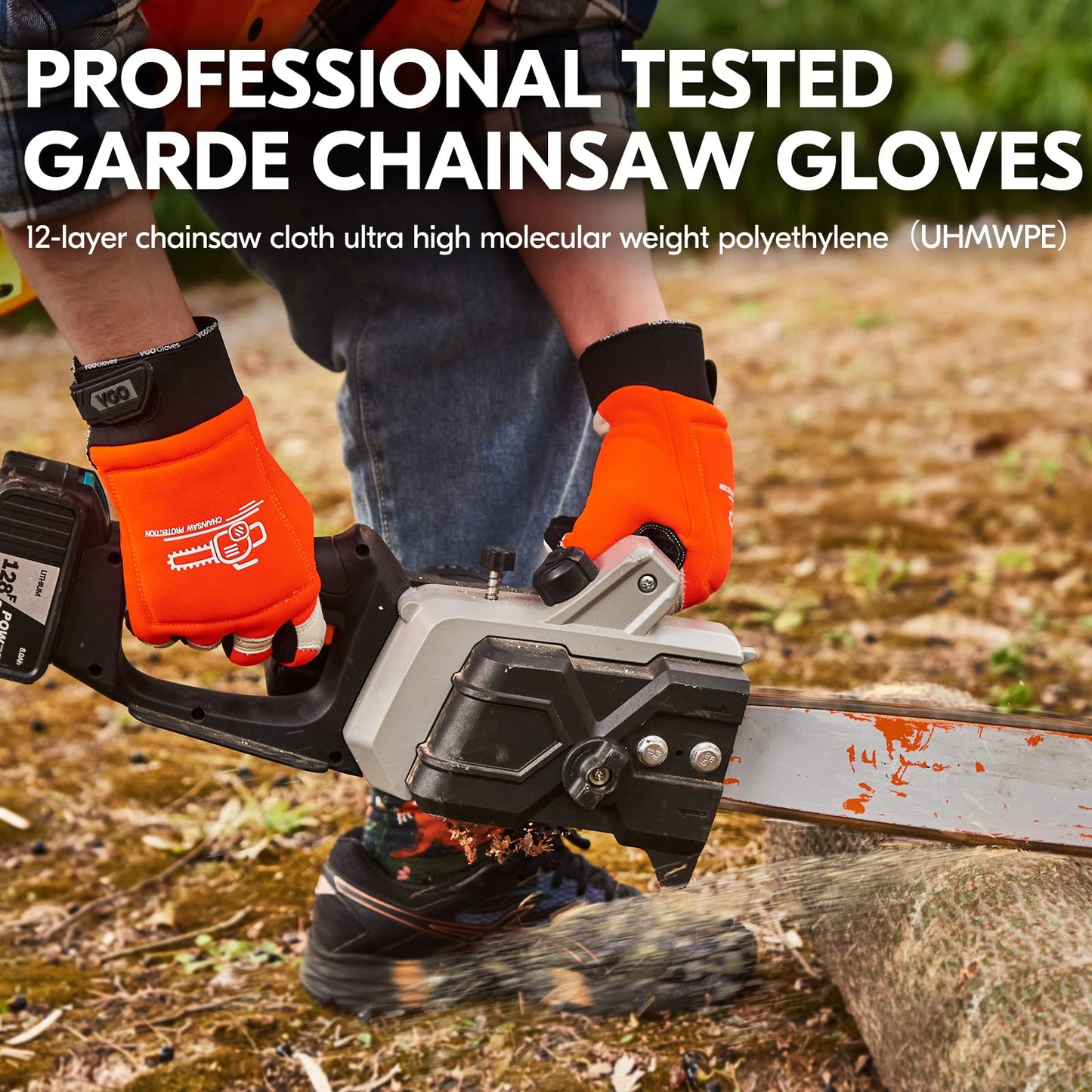 Vgo... Chainsaw 12-Layer Saw Protection on Both Hands Cow Leather Gloves (1 Pair,Size L, Orange, CA9760)