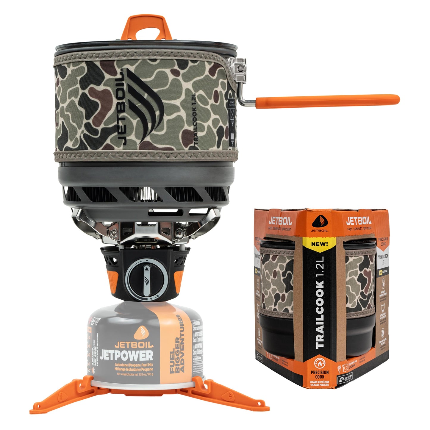 Jetboil TrailCook 1.2L Camping and Backpacking Stove Cooking System with Adjustable Heat Control, New for 2026, Duck Camo