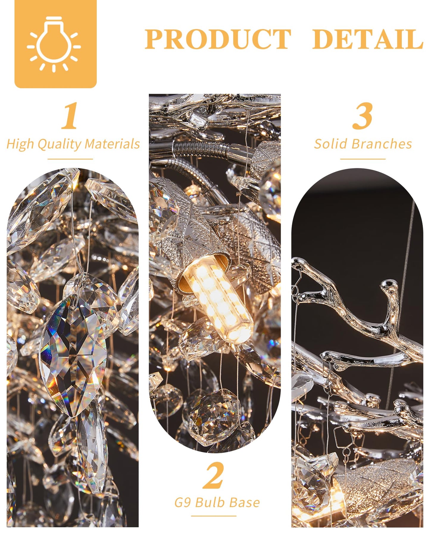 witkey Modern Tree Branch Crystal Chandelier Luxury Silver Crystal Pendant Lighting 23.6" Contemporary 8-Light Chandeliers for Dining Room Kitchen Bedroom Living Room