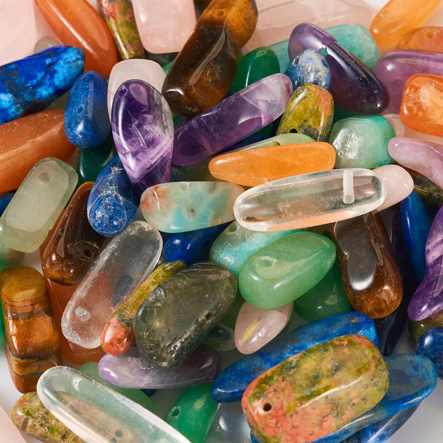 100Pcs Natural Gemstone Nuggets Beads Genuine Natural Gemstone Chip Beads Irregular Gemstone Bead Crystal Stone Bead Top Drilled for Bracelet Necklace Earrings Crafts