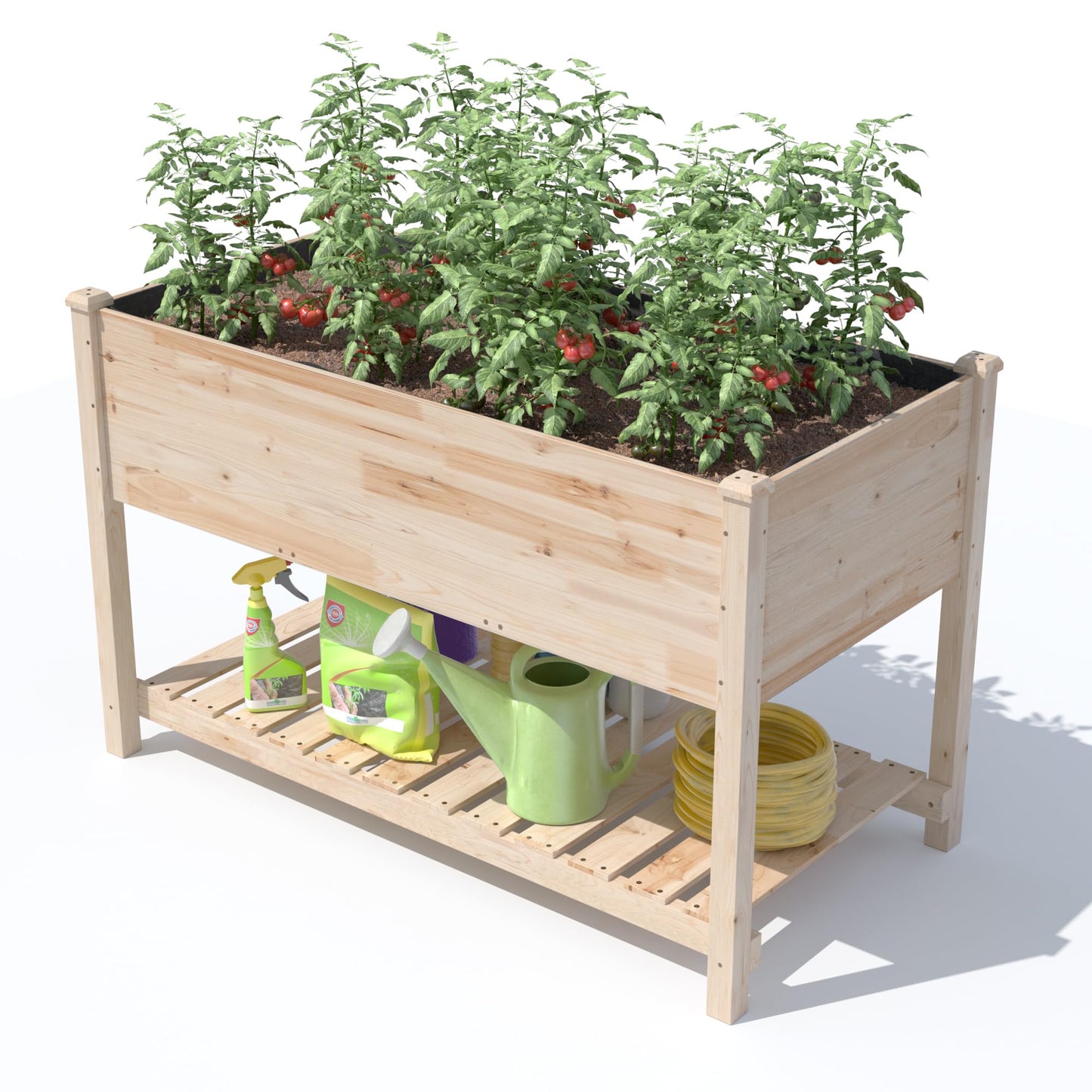 Gotland Raised Garden Bed with Legs, Raised Beds for Gardening with Storage Shelf Bed Liner Drainage Holes, Wooden Planter Raised Beds, Raised Planter Box for Backyard, Patio, Balcony, Natural