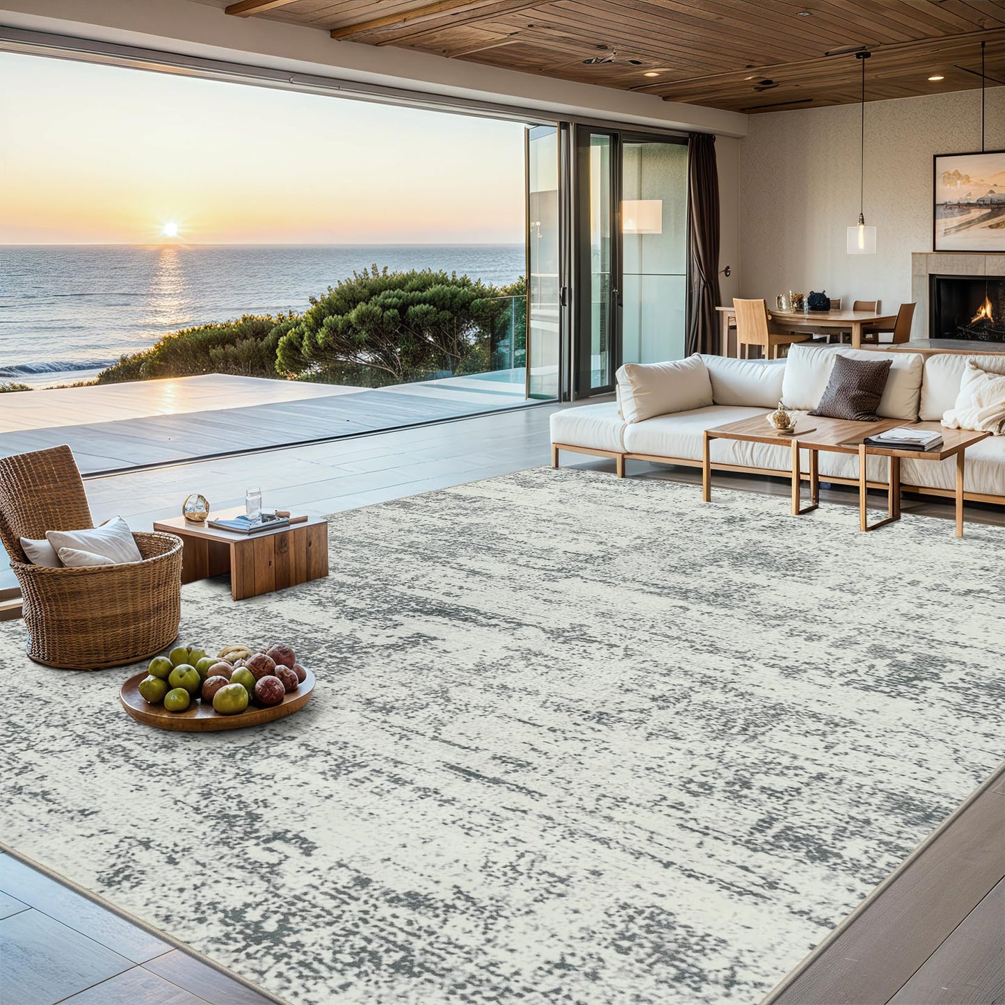 Area Rugs Living Room Rug - 5x7 Washable Modern Abstract Soft Neutral Non-Slip Carpet Large Indoor Floor Stain Resistant Thin Carpets for Bedroom Dining Room Farmhouse Nursery Home Office Grey