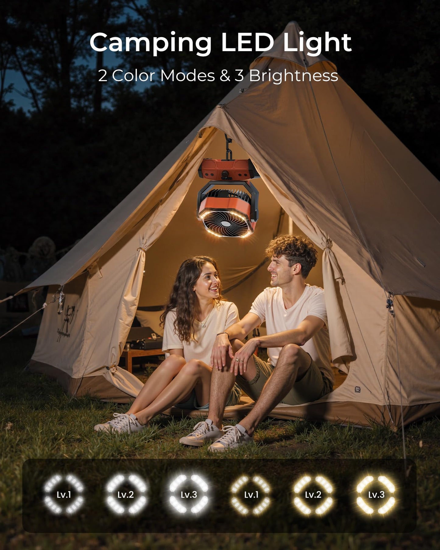 8” Portable Rechargeable Fan, Battery Operated Camping Fan with 27H Work Hours, Remote, Auto Oscillation, Timer, Hook for RV Tent Hurricane Emergency Orange