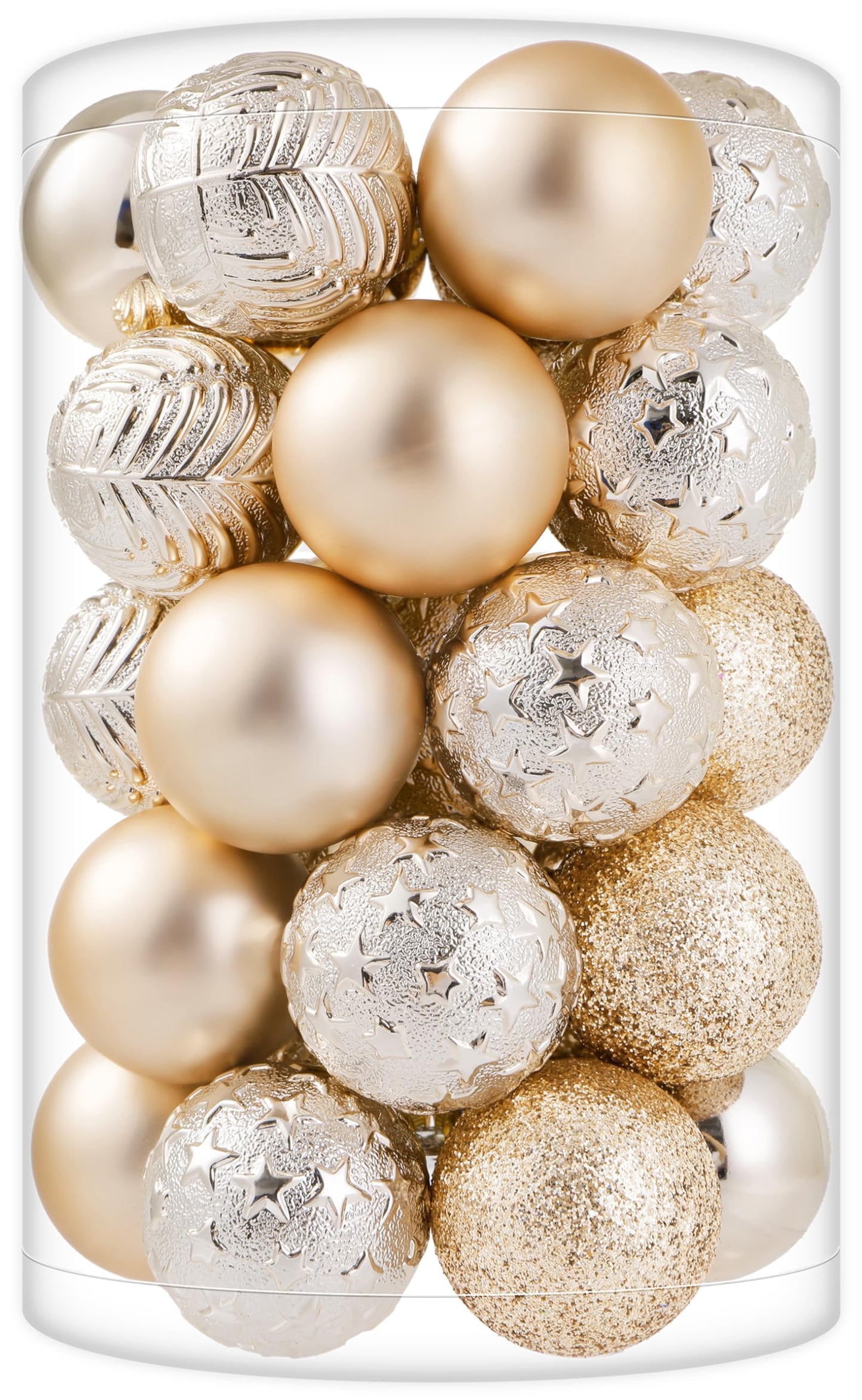 34ct Champagne Mini Christmas Ball Ornaments Shatterproof Plastic Christmas Tree Decorations for Xmas Party Home Office Holiday Decor -Small Size (1.57"/ 40mm)