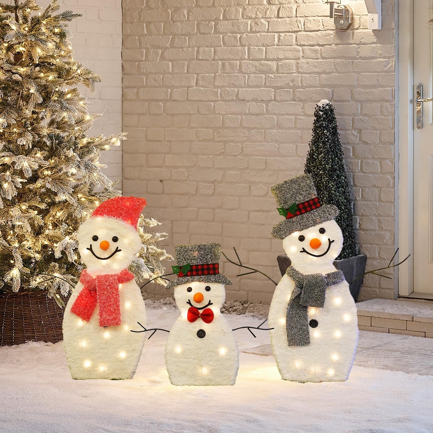 Dazzle Bright Snowman Christmas Decorations, 3-Piece Light Up 2D Snowman Family, 60 L Snowman Waterproof for Indoor or Outdoor Garden Yard Lawn Holiday Party Decor (Plush)
