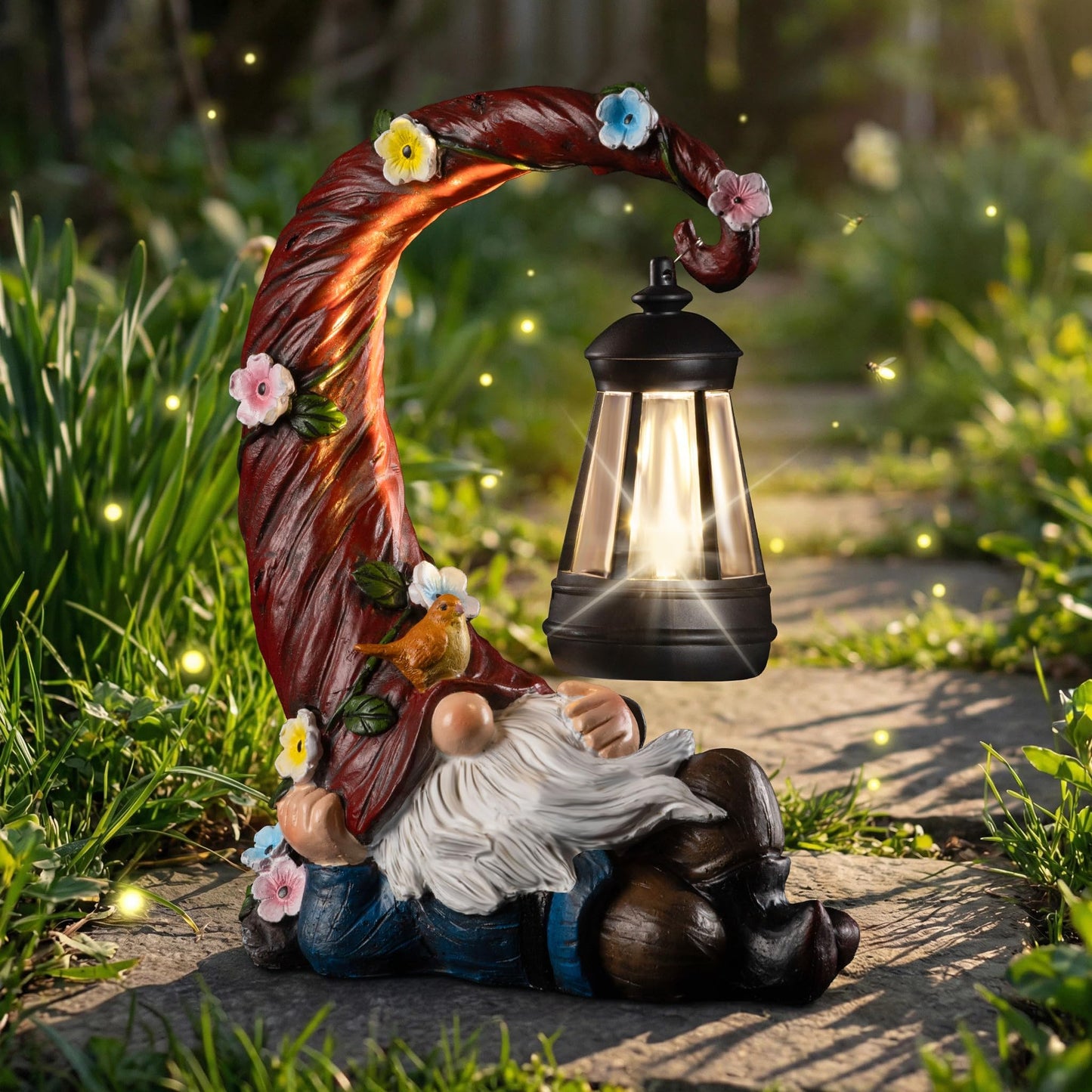 twinbling Garden Gnomes Outdoor Statue with Solar Light, Waterproof Resin Gnome Decor, Funny Garden Sculptures for Patio Lawn Yard, Mom Gifts for Mother’s Day Housewarming