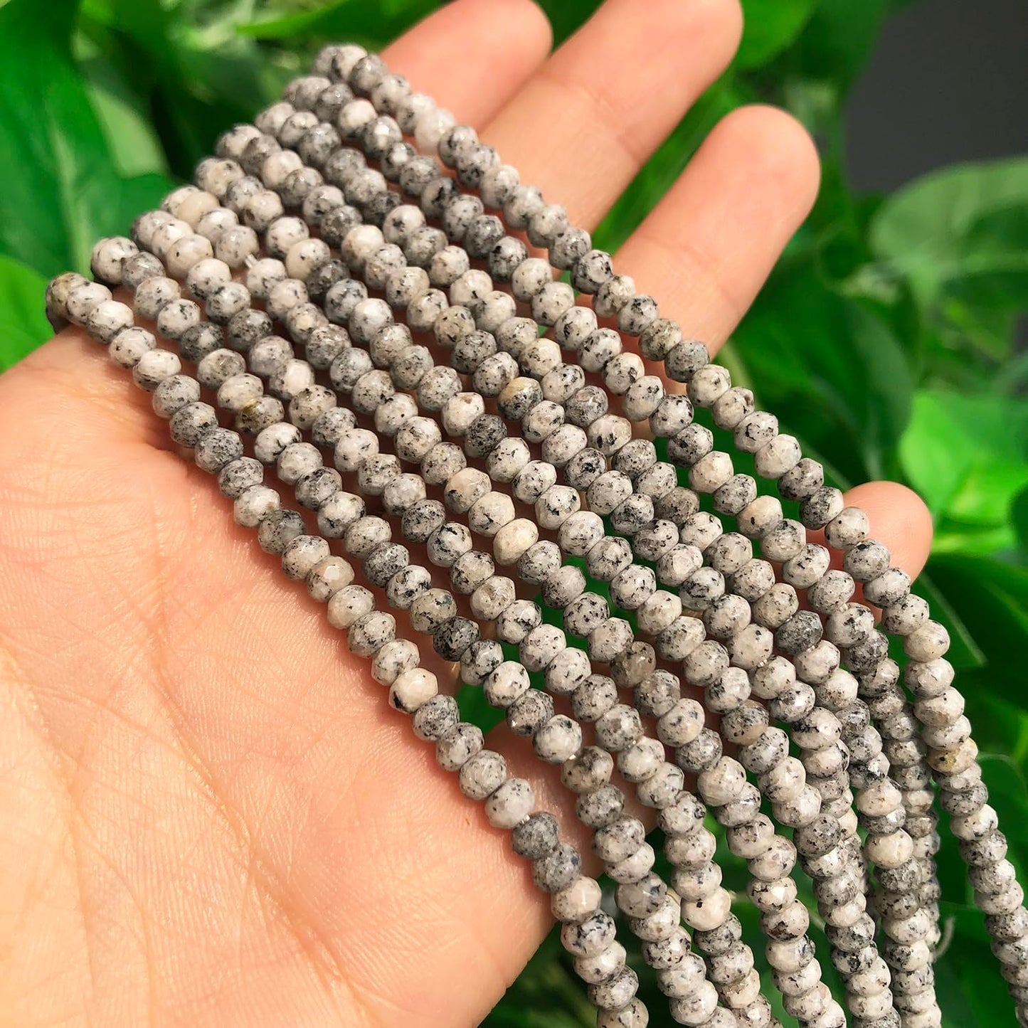 2 String 220PCS 3x5mm Natural Grey Color Speckled Beads for Jewelry Making, Songxi Facted Loose Gemstone Beads for DIY Bracelet Necklace Making Supplies with Energy Healing Chakra Power