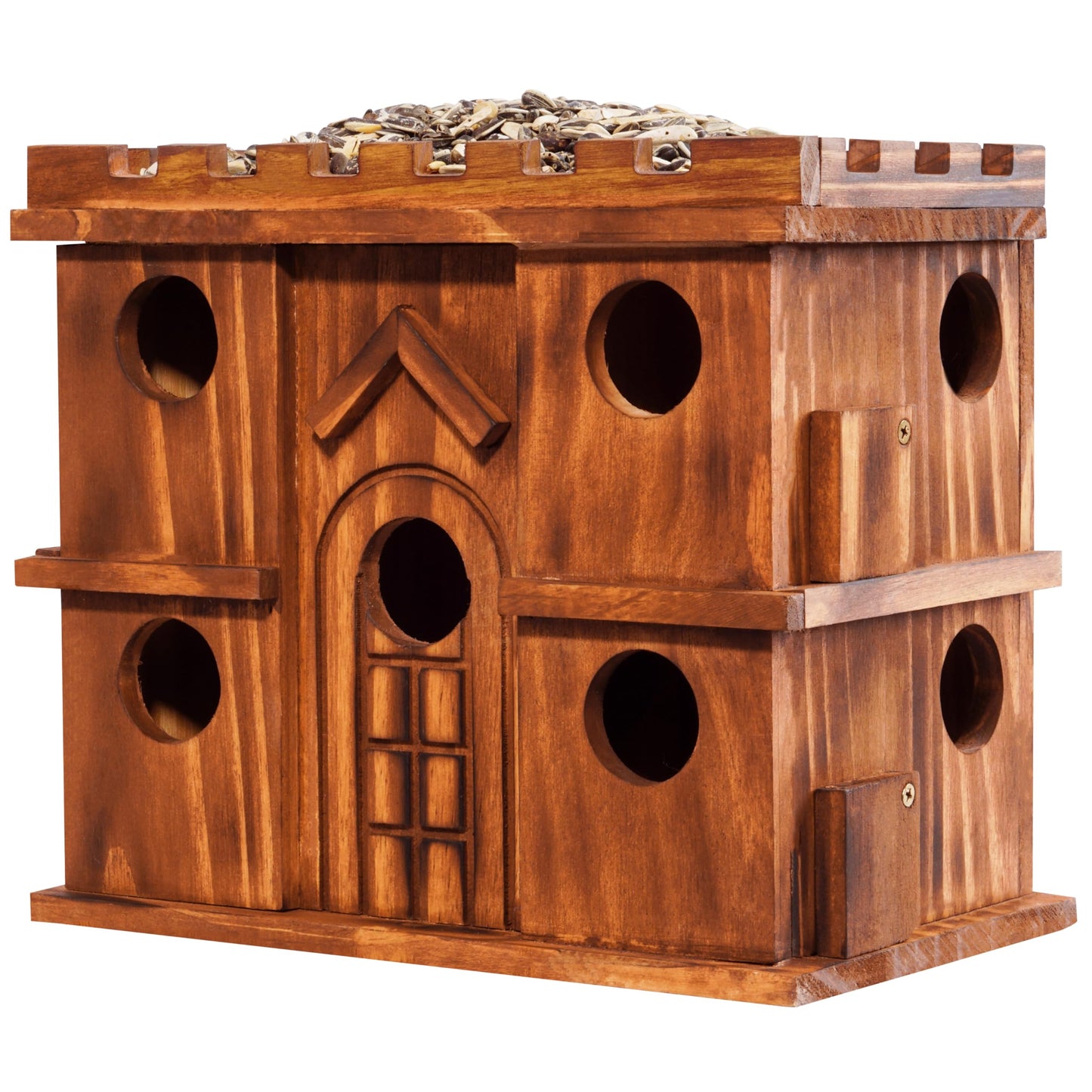 MIXUMON Wooden Bird Houses for Outside – 9 Rooms Large Bird House, Carbonized Pine Rustic Finish, 1.5" Entrance Holes, Cleaning Doors, Outdoor Birdhouse Nesting Box (Rustic, 9 Rooms)