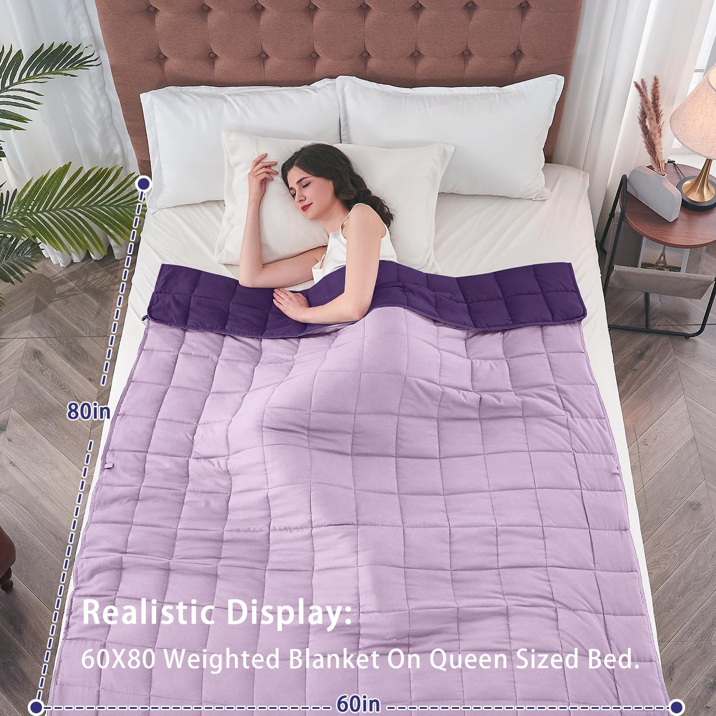 yescool Weighted Blanket for Adults (20 lbs, 60” x 80”, Purple) Cooling Heavy Blanket for Sleeping Perfect for 190-210 lbs, Queen Size Breathable Blanket with Premium Glass Bead, Machine Washable