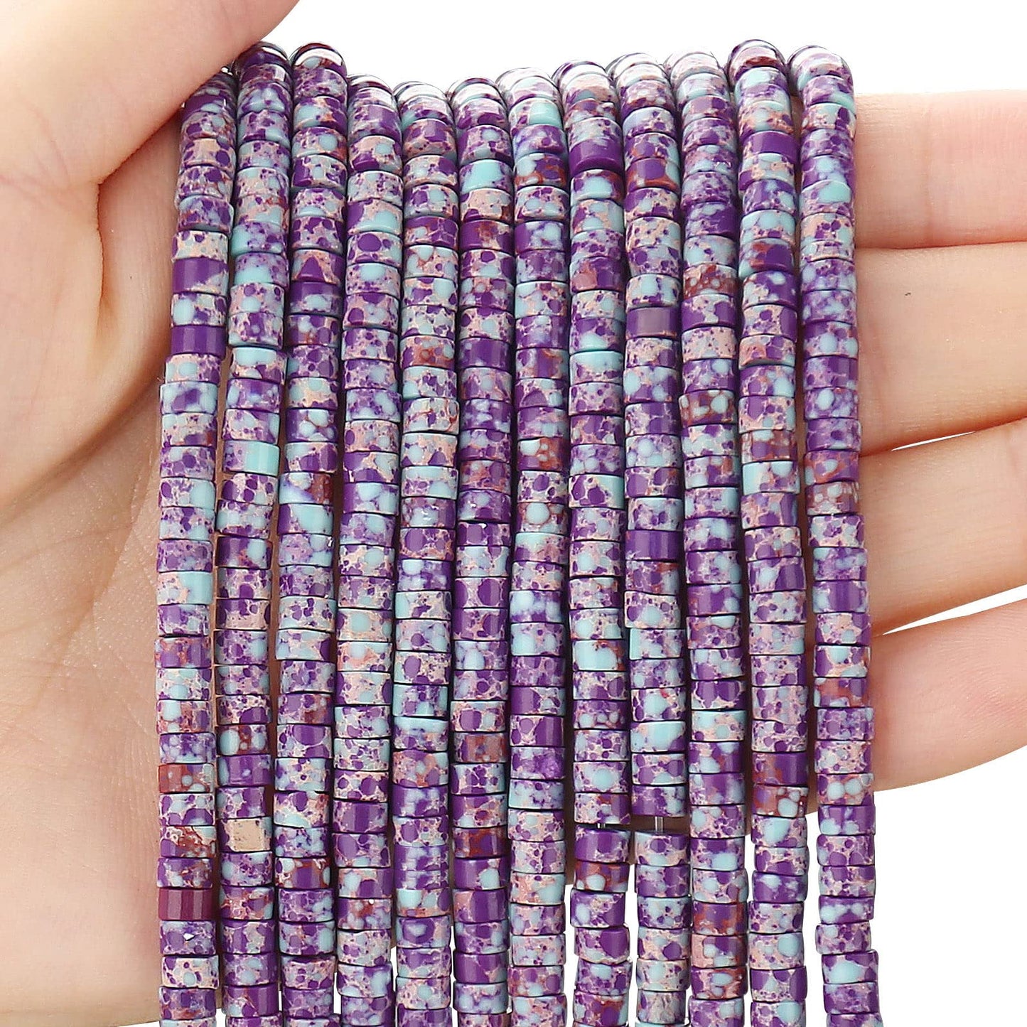 BONNY BOXX 150PCs Natural Purple Imperial Jasper Spacer Beads, Loose Semi Precious Flat Round Gemstone Heishi Disc Stone Beads for Beading Jewelry Making 4mm*2mm