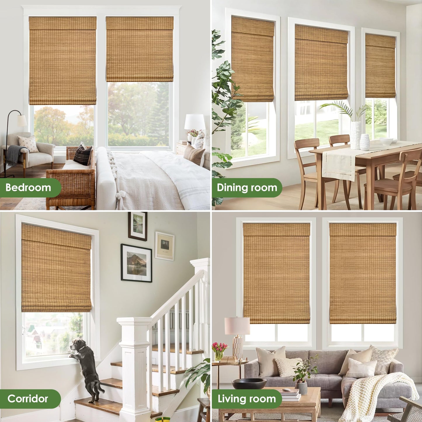 LazBlinds Cordless Bamboo Roman Shades, Privacy Blinds for Interior Windows, Room Darkening Roll Up Bamboo Blinds for Home & Patio, 34" W x 64" H, Highfield Teak