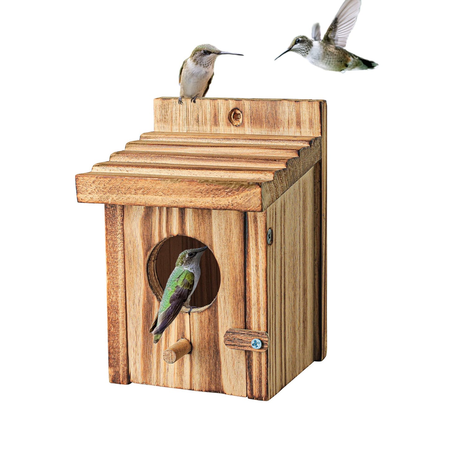 Humming Bird Houses for Outdoor Hanging Small Bird Nesting Box - Wood Nest for Wren, Chickadee, Robin, Hummingbird, Parakeet - Perch House for Outdoors Birdhouse Birds - Made of Pine Wood