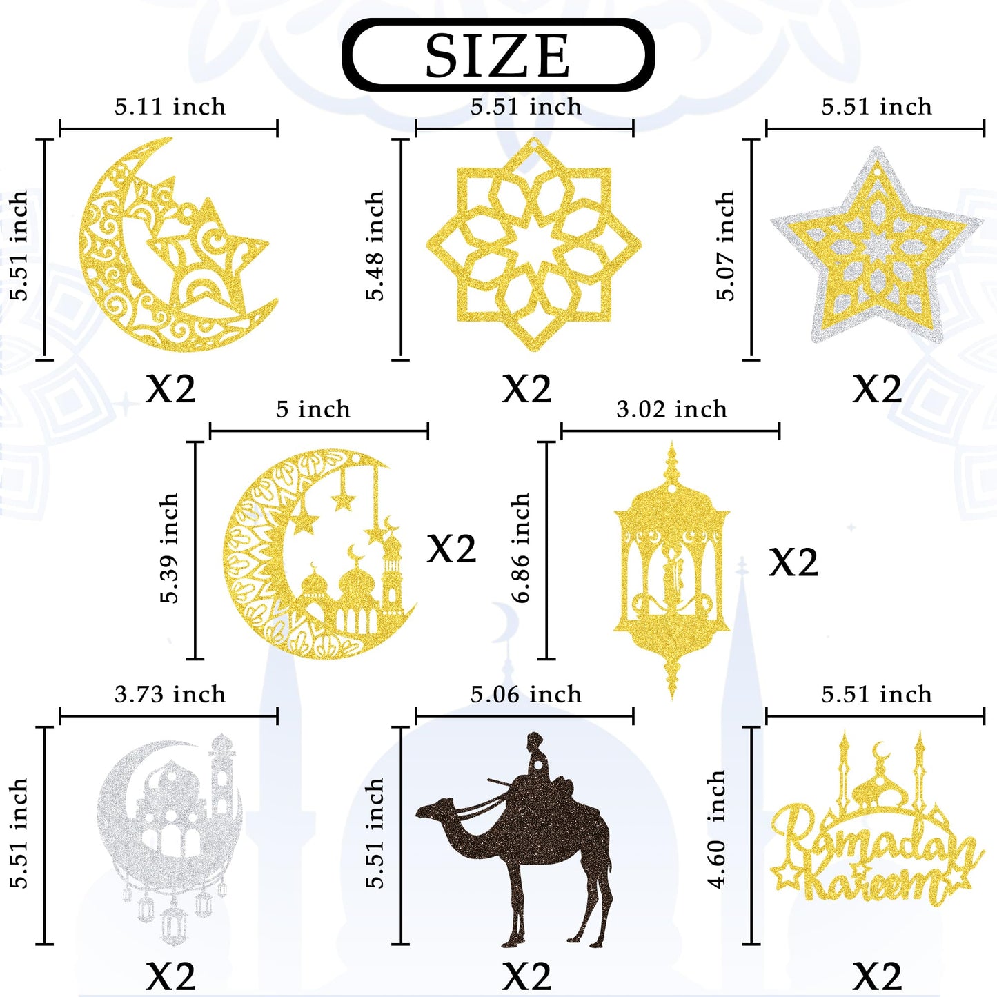 38PCS Ramadan Mubarak Decorations Umrah Mubarak Hang Swirl Star Moon Lantern Decor Sign for Eid Festival Muslim Islam Party Decoration Supplies