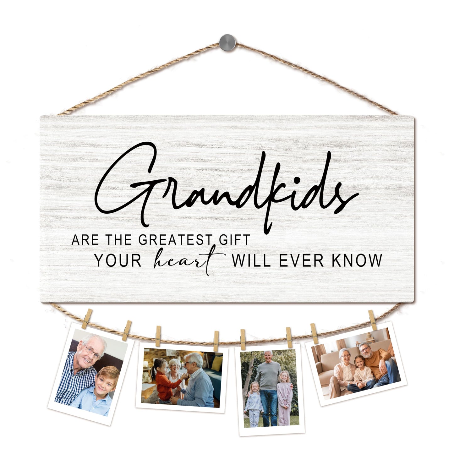 Foyoulame Grandkids Hanging Photo Display, Grandparents Grandchildren Wooden Picture Board for Photos, Christmas Birthday Gifts for Grandparents from Grandkids Decorative Photo Holder for Wall