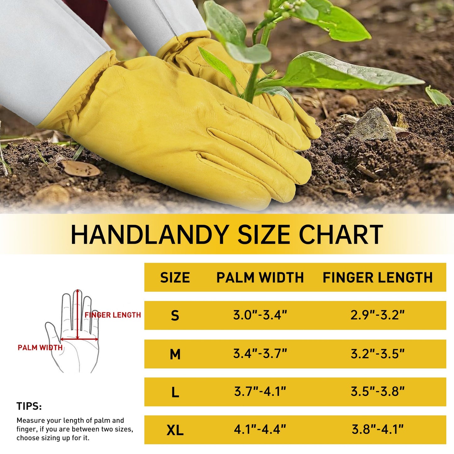 HANDLANDY Rose Pruning Gardening Gloves for Men Women, Thorn Proof Forearm Protection Leather Garden Gloves, Gardening Gifts for Gardeners (Golden Yellow, Small)