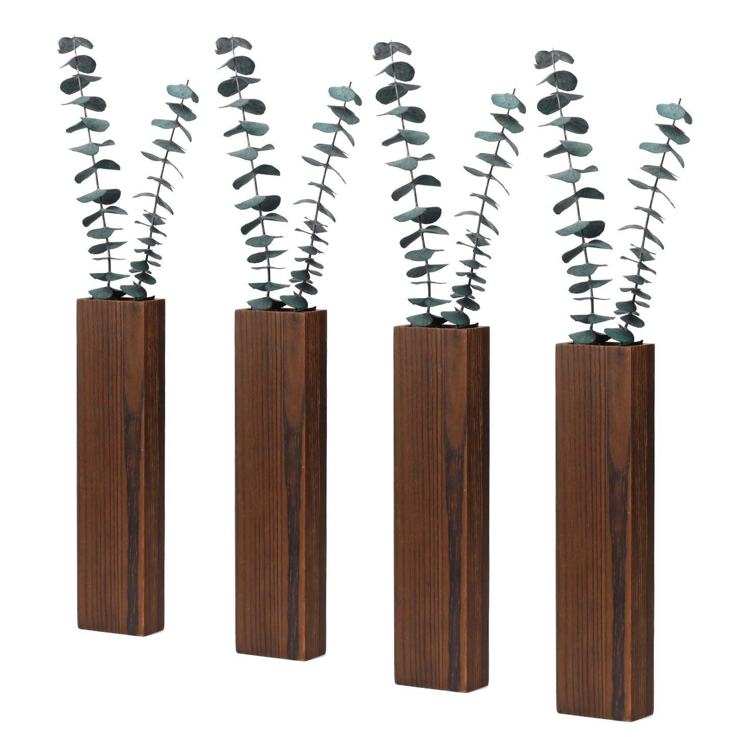 Wood Wall Planter 4 Pack Wall Decor for Artificial Flower Plants Wooden Plants Holders Pocket Vase Hanging for Living Room Bedroom Dining Room Bathroom Indoor Decroation (Dark Brown)