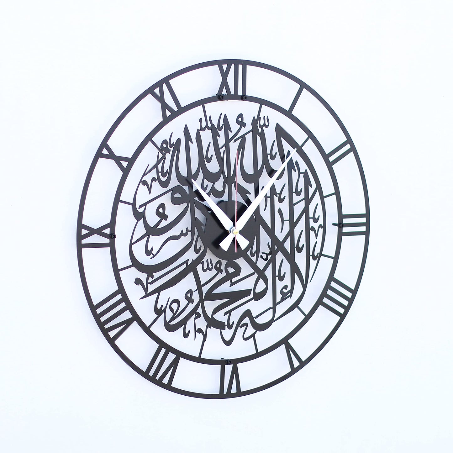 iwa concept First Kalima Metal Islamic Silent Clock | Islamic Ramadan Wall Decorations | Modern Muslim Housewarming Gift | Arabic Calligraphy | Quran Wall Art (Black)