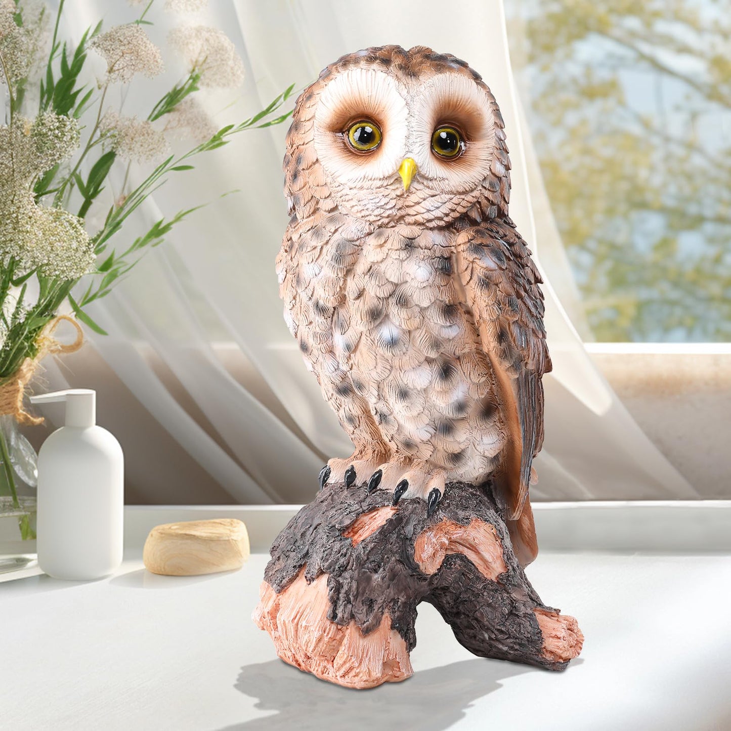 WONDER GARDEN Owl Statue Decor, Outdoor Resin Owl Figurine Sculpture for Home Outside Porch Patio Lawn Yard Decorations or Housewarming Gifts