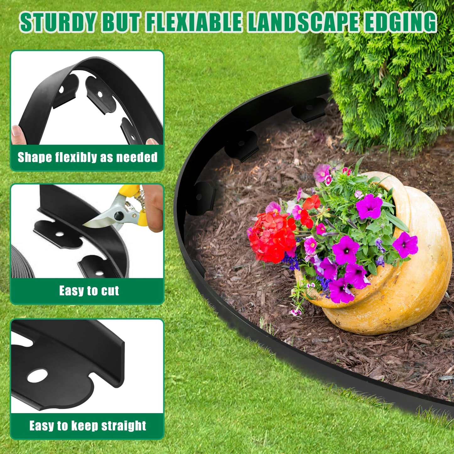 YUYIUS Landscape Edging - Garden Edging Border 40FT 2IN Tall with 40 Stakes, No Dig Lawn Edging for Landscaping for Garden Bed, Yard, Thickened Top Edge (0.15”) Flower Bed Border Edging for Outdoor