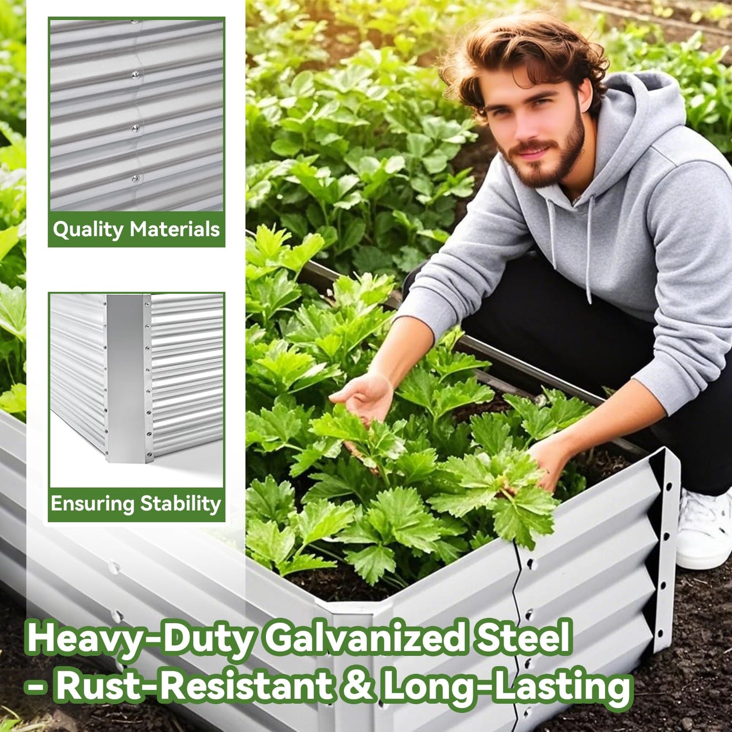 YILIFEIDA 6x3x1ft Rectangle Galvanized Raised Garden Beds kit，Large-Capacity Metal Planter Garden Box Outdoor,Metal Garden Bed for Vegetables，Flower，Fruits，Steel Raised Beds for Backyard Gardening