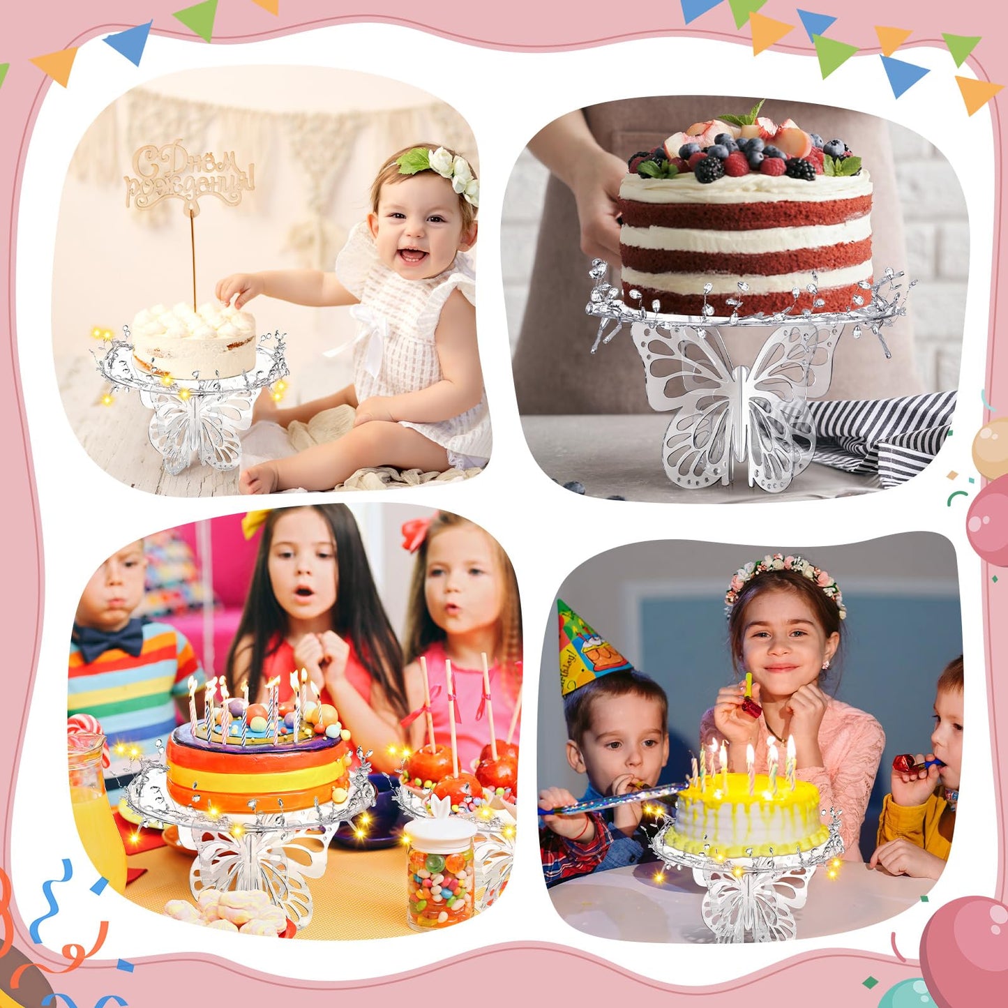 Lineshading 12 Butterfly Cake Stand Acrylic Lighted Cake Holder Acrylic Serving Platter with String Lights Water Drop Diamond String Cupcake Stand Round for Wedding Birthday Dessert Table