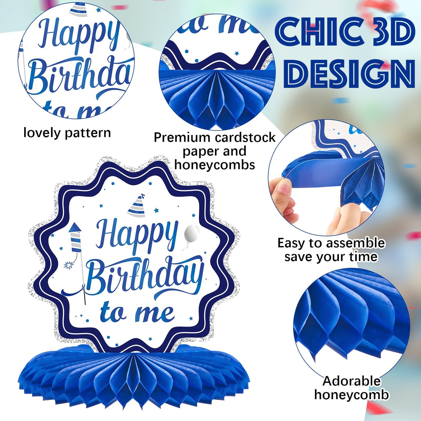 Clabby 12 Pieces Birthday Table Decorations Blue Honeycomb Centerpieces for Table Decor Cute Birthday Honeycomb Topper for Women Men Anniversary Theme Party Supplies Photo Props