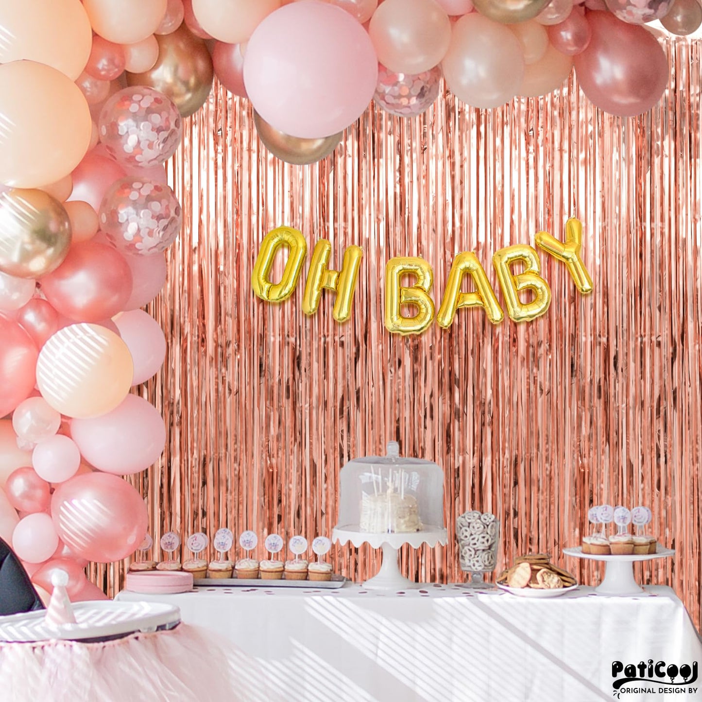 PatiCool Thicken Rose Gold Tinsel Backdrop 2 Pack 3.3 x 6.6 FT, Foil Fringe Curtains, Birthday Decorations for Women Girls, Bachelorette Bridal Shower Decorations