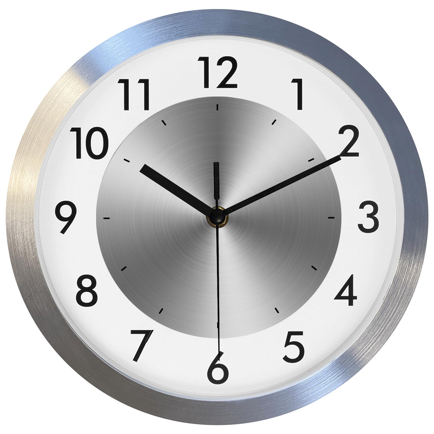 Fzy.bstim Non Ticking Silent Wall Clock Decorative,Analog Metal Wall Clock Battery Operated,Bedroom/Living Room/Office/Kitchen Clock,Sliver,10 inch