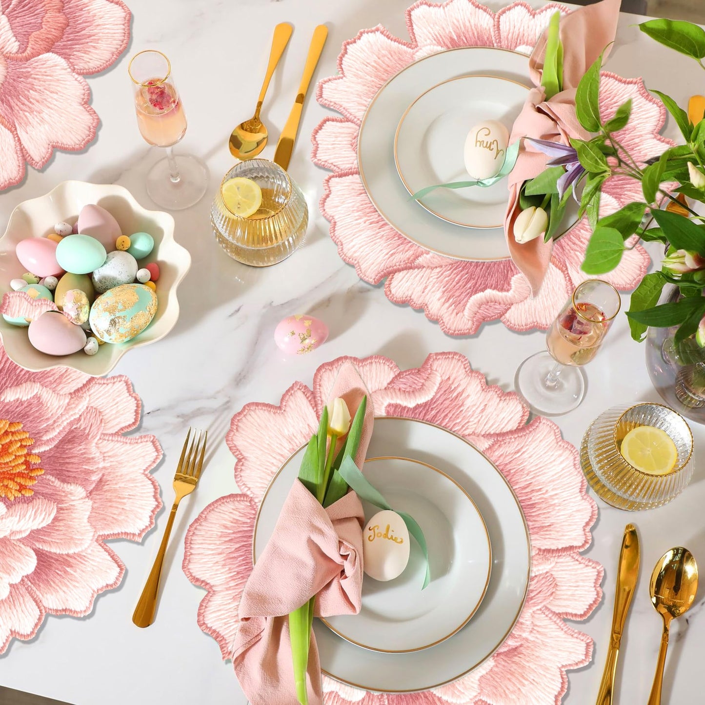 24 Disposable Floral Paper Placemats - Rose Flower Design for Tea Party Dining Table Decoration, Summer Wedding Receptions, Bridal Showers, Baby Showers, Birthday Celebrations, Garden Brunch Parties
