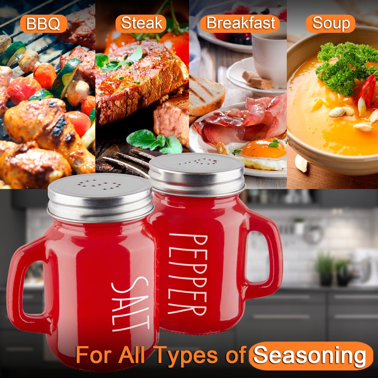 Red Salt and Pepper Shakers Set, ZOSUJO 4 oz Cute Modern Glass Christmas Red Shaker Sets with Stainless Steel Lids, Red Kitchen Decor and Accessories for Home Restaurants Weddings