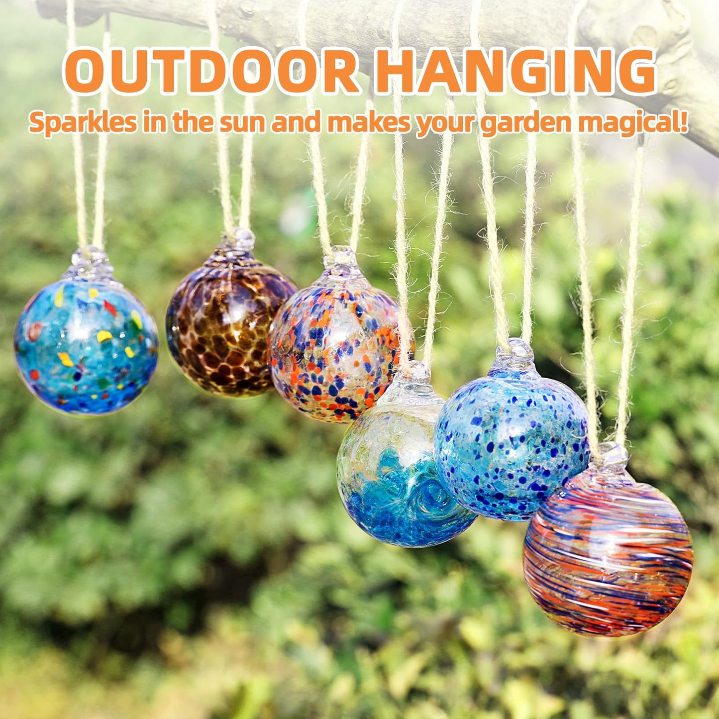 VOREEN 6-Pack Blown Glass Christmas Ornaments, 2.56" Handblown Hanging Glass Gazing Balls for Christmas Tree Decoration, Holiday Ornament Gift Set（Winter Blue & Aqua Mix）