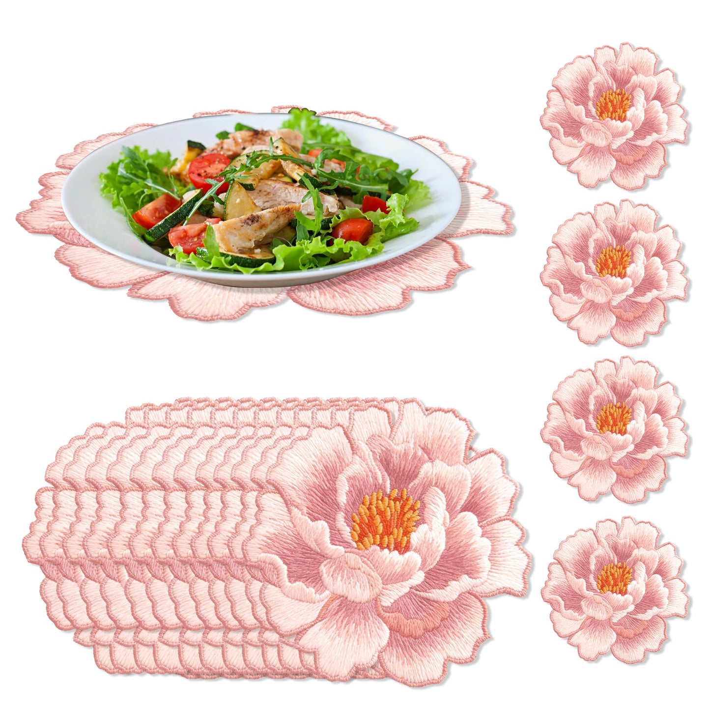24 Disposable Floral Paper Placemats - Rose Flower Design for Tea Party Dining Table Decoration, Summer Wedding Receptions, Bridal Showers, Baby Showers, Birthday Celebrations, Garden Brunch Parties