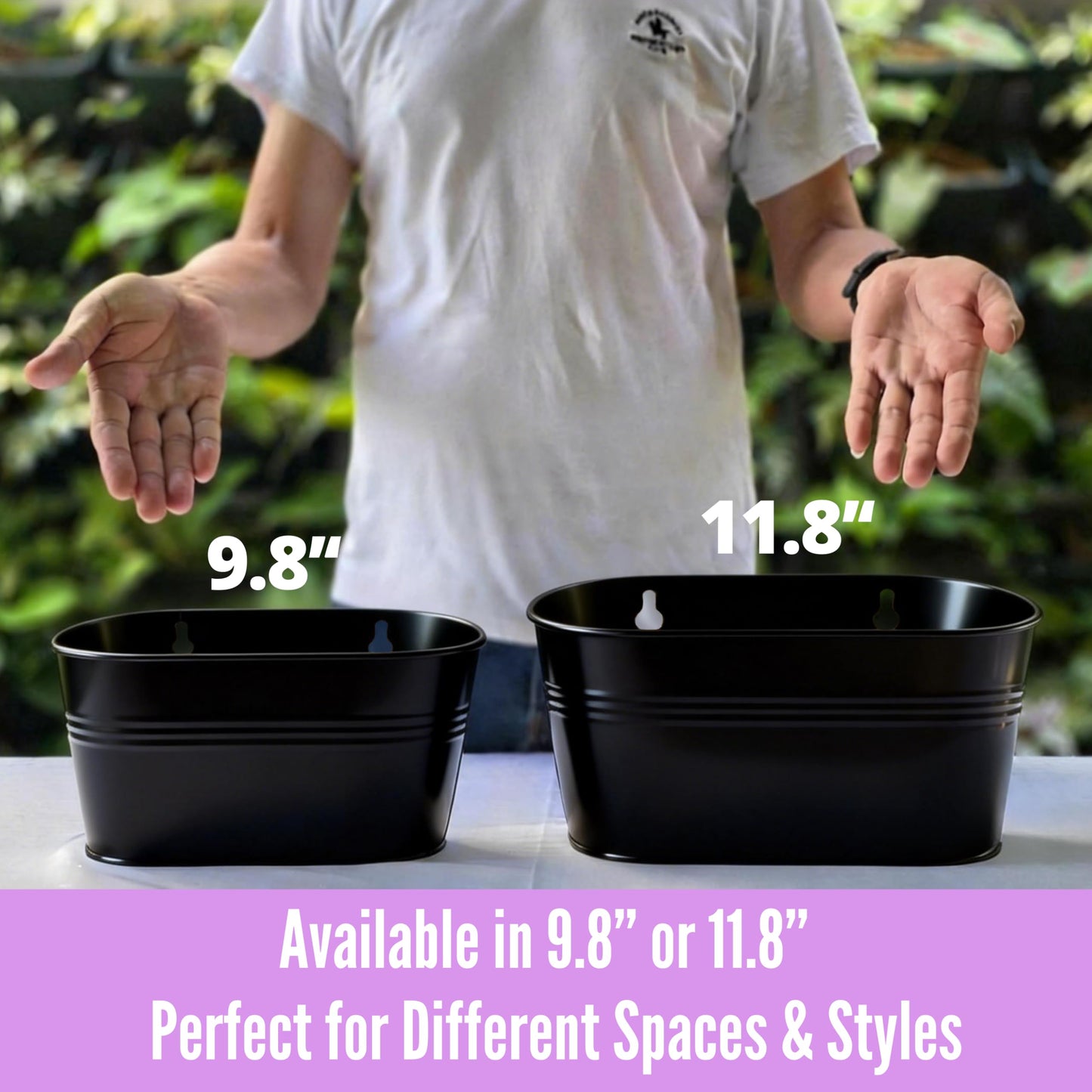 LaLaGreen Wall Planter (9.8 Inch, 4 Pack) Black Oval Metal Wall Hanging Decor Plant Holder for Mounted Indoor Flower Pots Balcony Railing Fence Window Decoration Porch Plants Pot Baskets Planters