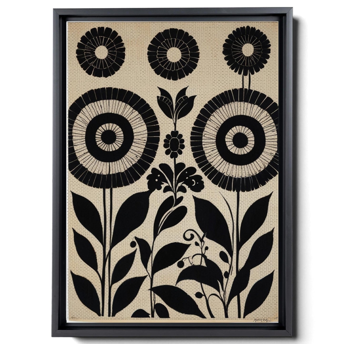 Canvas Print Scandinavian Folk Art Black and Beige Abstract Botanical Wall Art for Scandinavian Home Decor Canvas, Decor