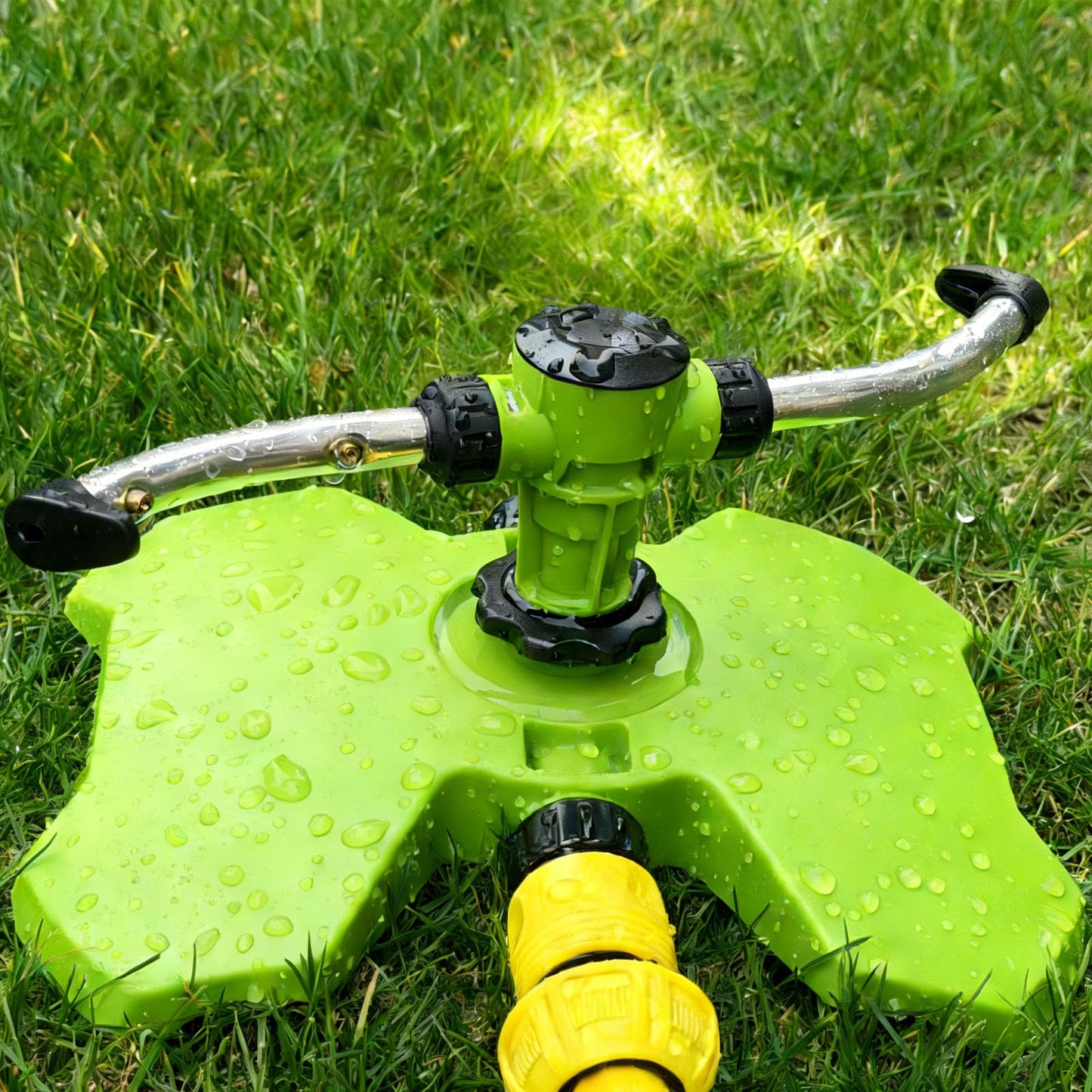 [2 Pack] TEIENNA Heavy Duty 2-Arm Sprinkler with Base, 360° Automatic Rotary Lawn Sprinkler System for Garden Plant, Flower Bed & Yard Watering – Large Area Coverage Irrigation