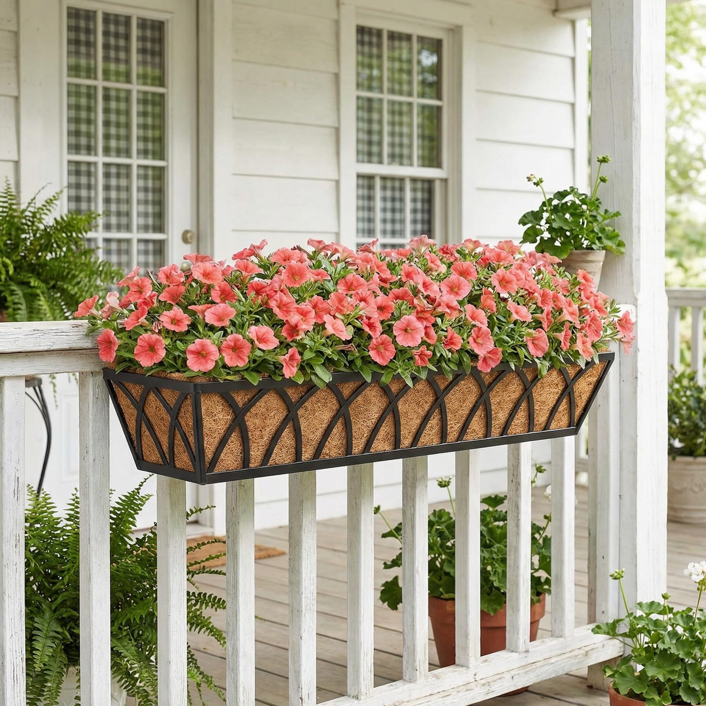 Y&M Railing Planter Boxes, Metal Hanging Balcony Planter, Adjustable Deck Railing Planter for Fence, Window Boxes Outdoor, Heavy Duty Flower Box for Porch Rail-30inch 4pcs