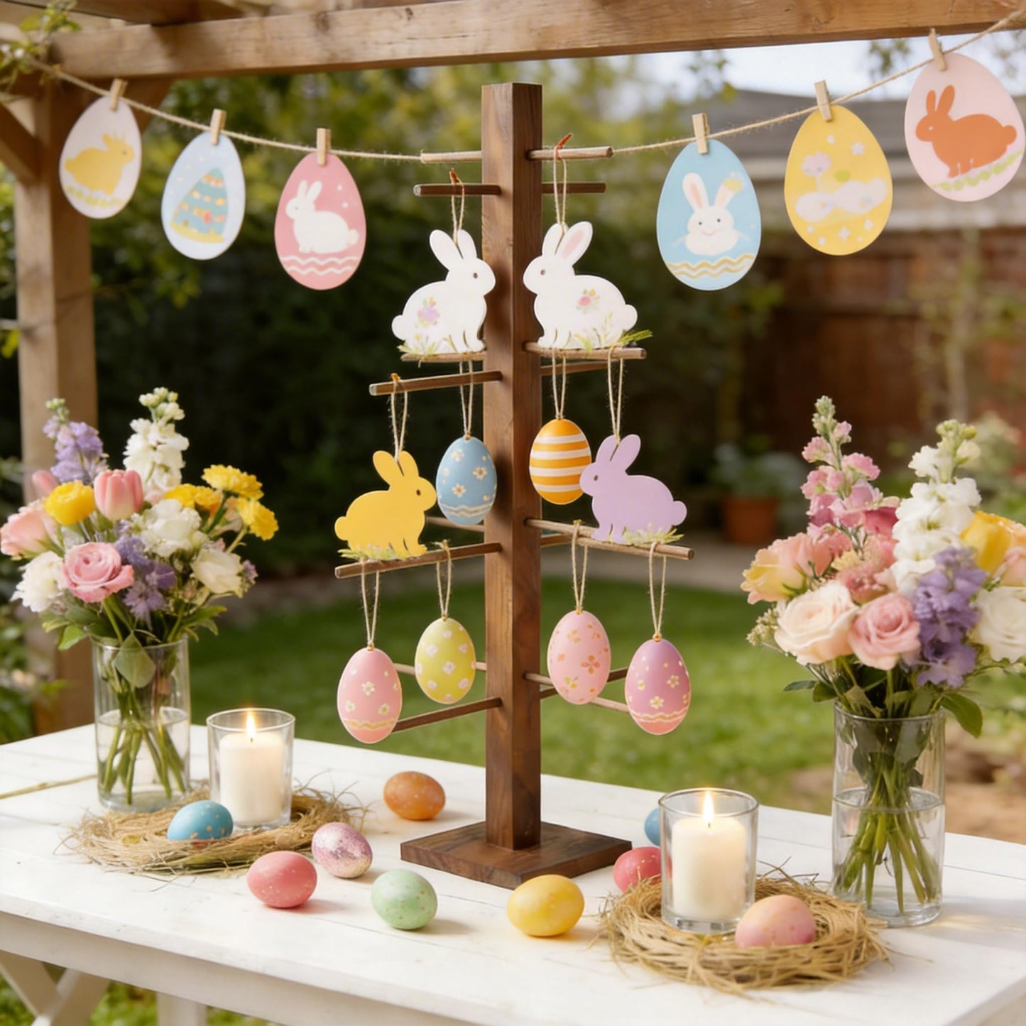 32 inch Easter Farmhouse Ornament Tree Display Stand Artificial Easter Egg Display Tree Tabletop Decor Wood Rustic Trees for Wedding Anniversary Christmas Birthday Farmhouse Party Home Decoration