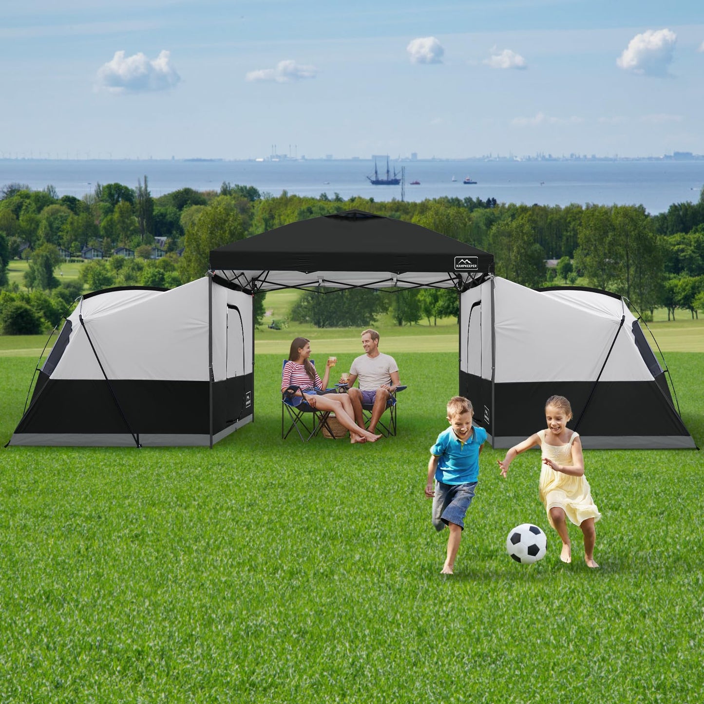 KAMPKEEPER Canopy Side Tent,4-6 Person Camping Cube Tent for 10x10 Pop Up Canopies,Easy Up Gazebo with Window,Compatible with 10' Wide Canopy Tents (Black)