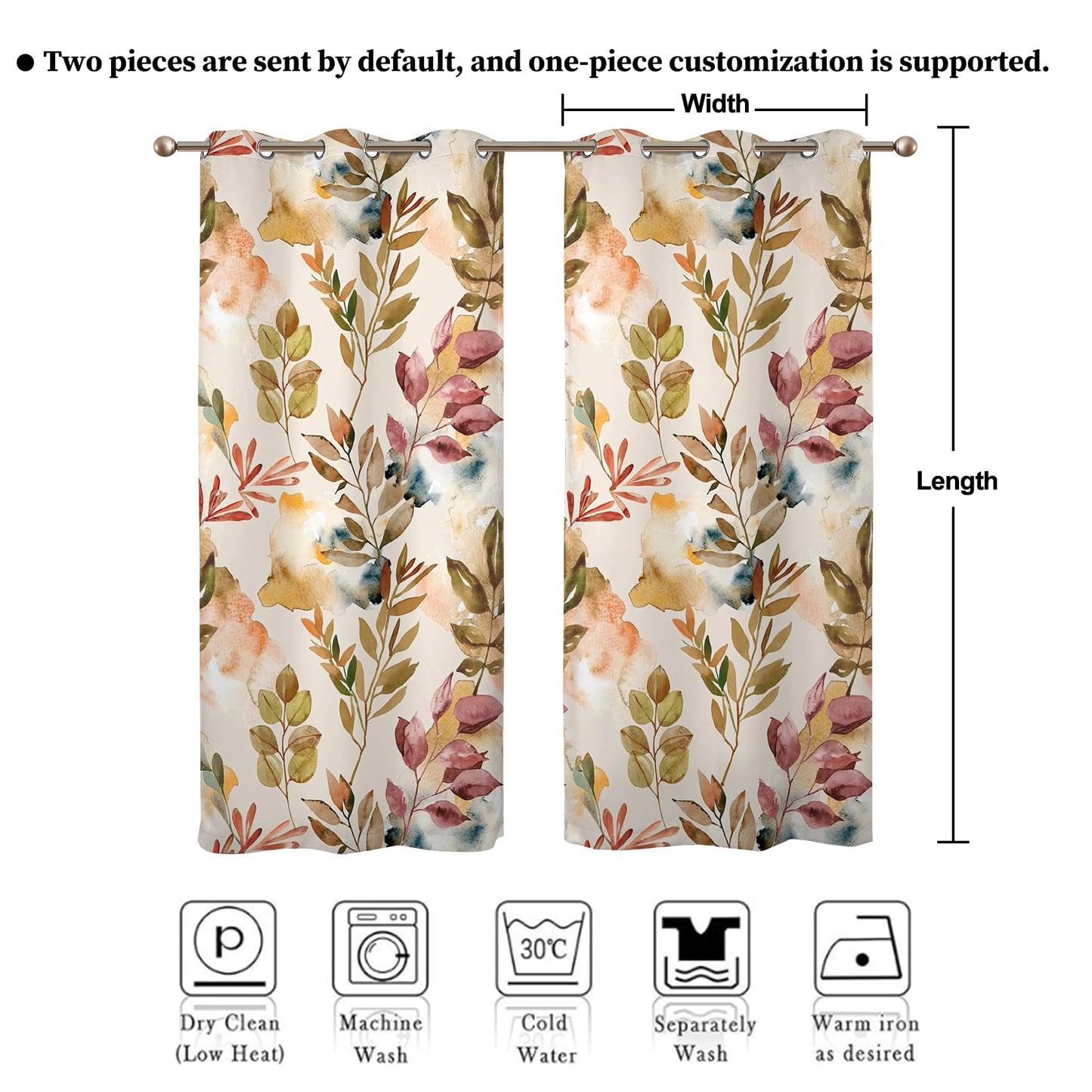 Renaiss Printed Decorative Curtains for Living Room Modern Beige Leaves Pattern Window Drapes & Curtains 2 Panels Set, Thermal Insulated Fabric Room Darkening Curtains Pretty Home Decor 53" W x 84" L