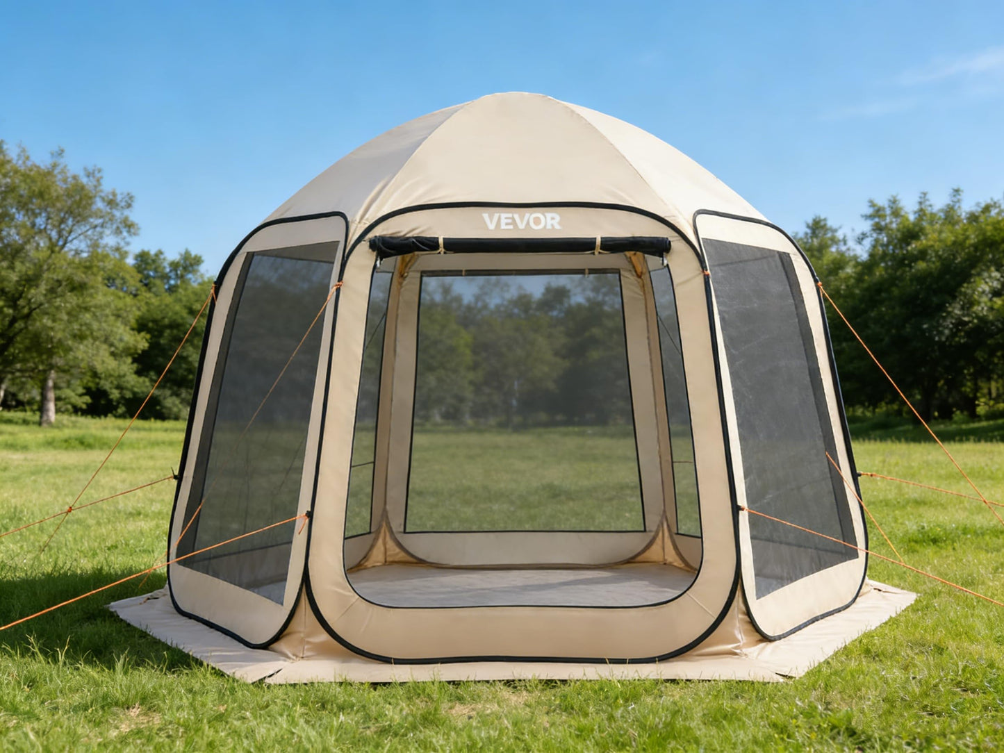 VEVOR Pop up Screen House Tent, 10 x 9.2 ft, 4-8 Person Screen Gazebo, Portable Screened in Canopy with Carry Bag, Netting Sides, Ground Stakes, for Garden, Patio, Backyard, Outdoor Activities, Beige