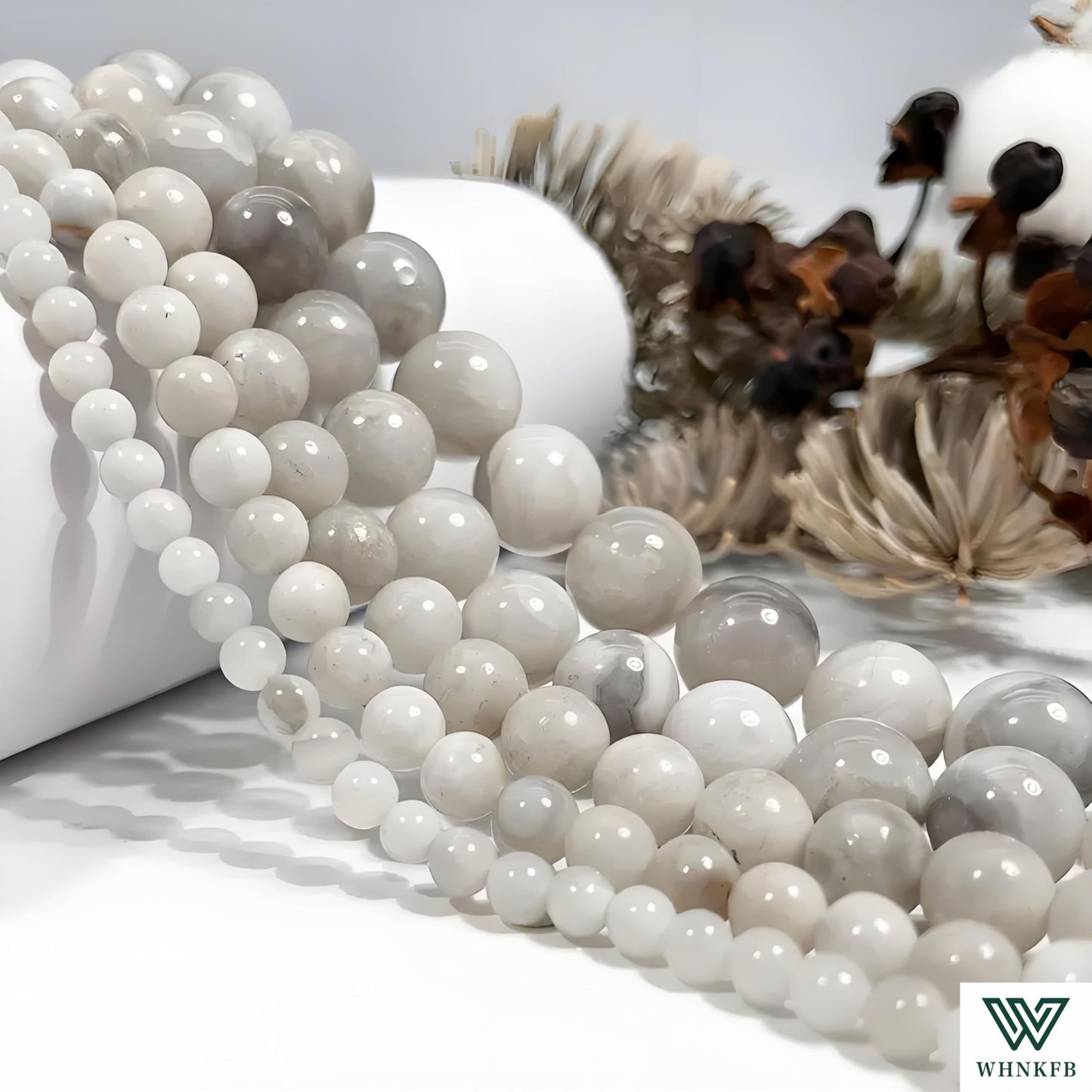 WHNKFB 10mm 50PCS Natural White Crazy Lace Agate Round Beads, Milky Pearl-Alternative Loose Stone Beads for Jewelry Making Craft - 4mm 6mm 8mm 10mm Options with Free Elastic Cord